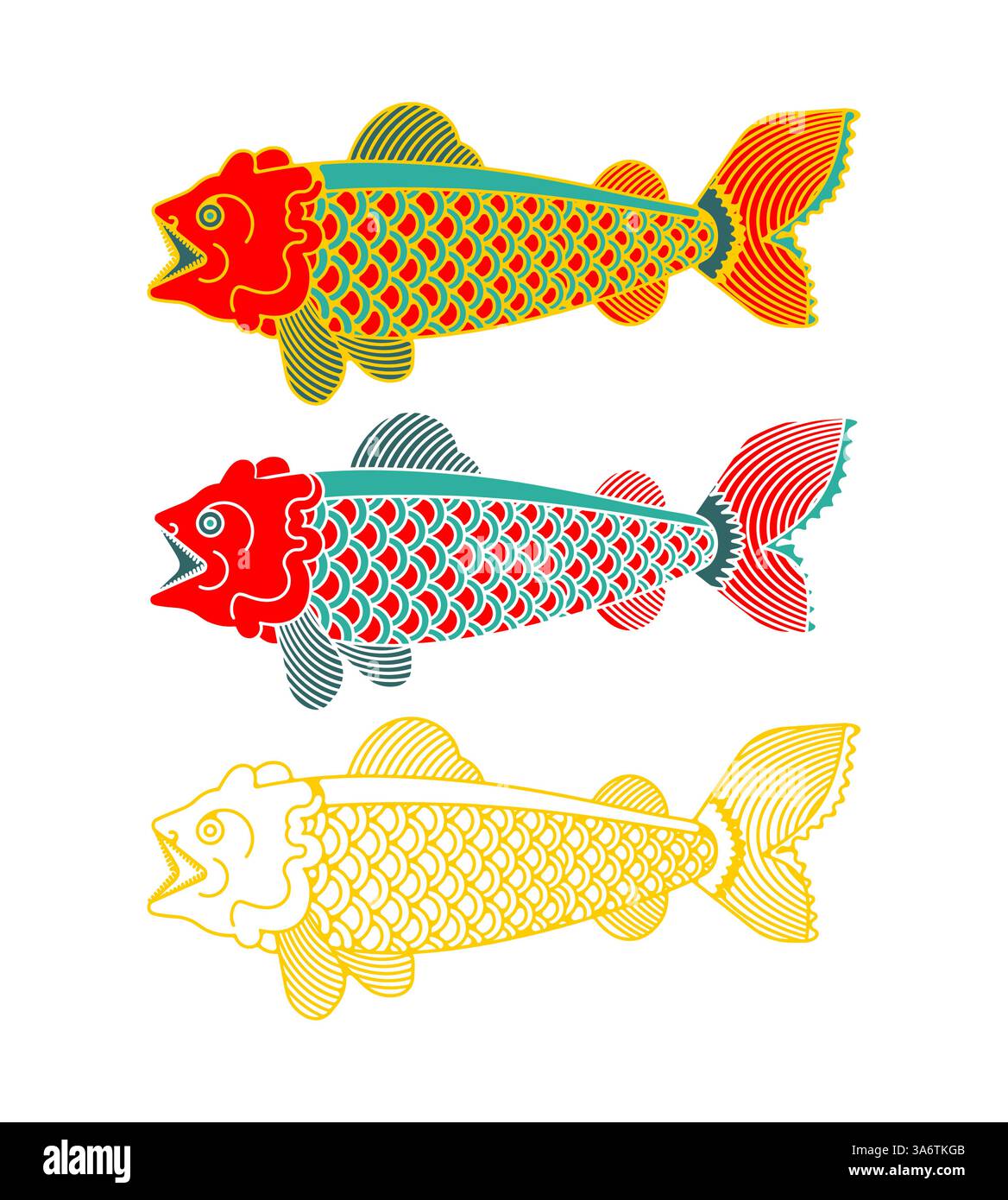 Carpa Koi. Pesce rosso giapponese Illustrazione Vettoriale