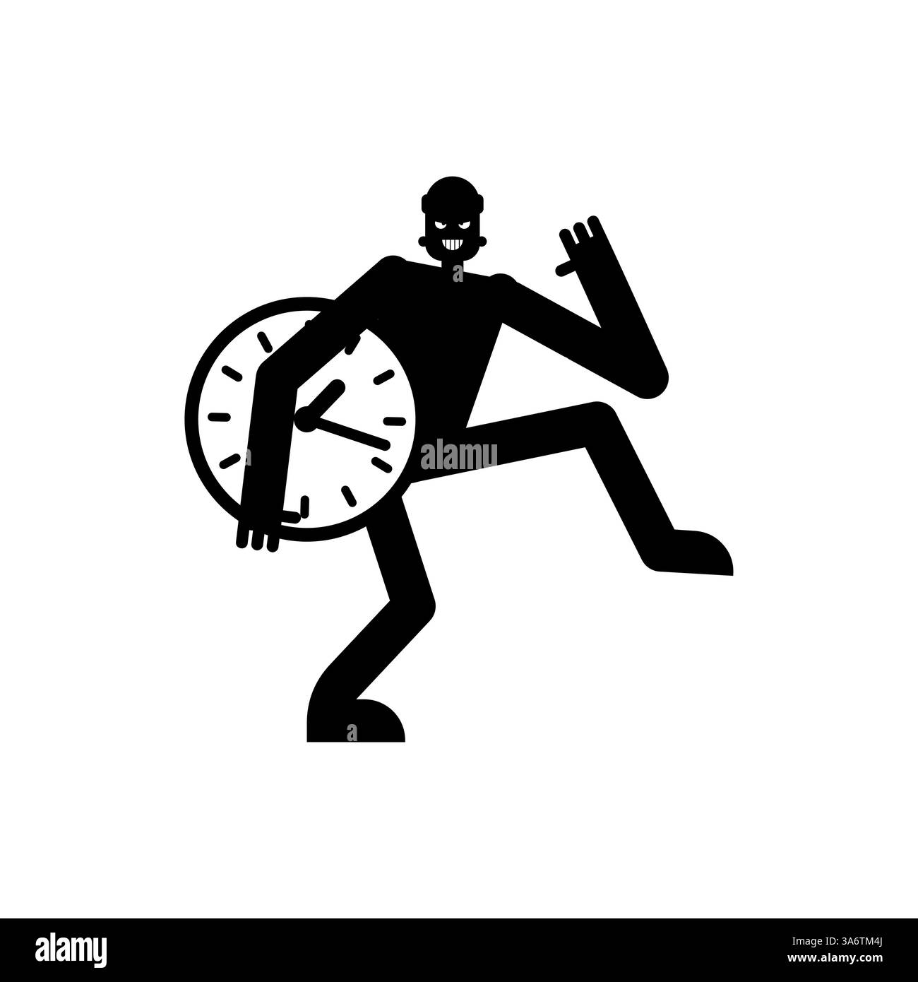 LADRO DI TEMPO. Ladro ha rubato l'orologio. Concetto di tempo perduto Illustrazione Vettoriale