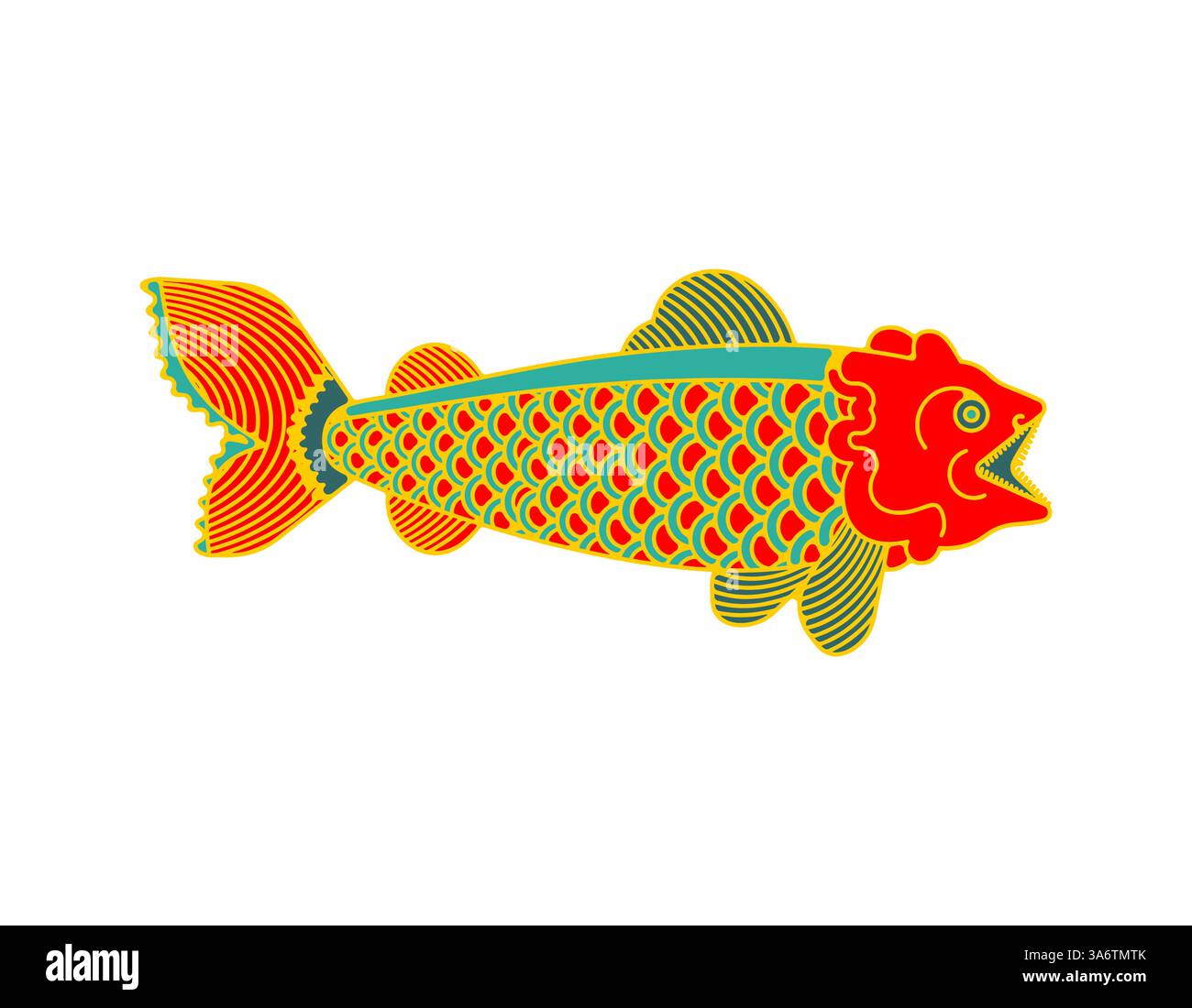 Koi Carp isolata. Pesce rosso giapponese Illustrazione Vettoriale