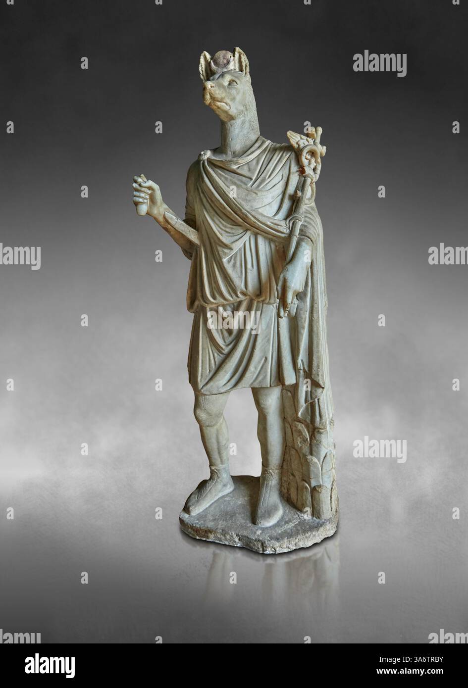 Statua romana in marmo del dio egizio Anubis raffigurata con una toga romana. 1° - 2° centesimo d.C. Villa Pamphili, Anzio, Italia. Musei Vaticani inv. 22 Foto Stock