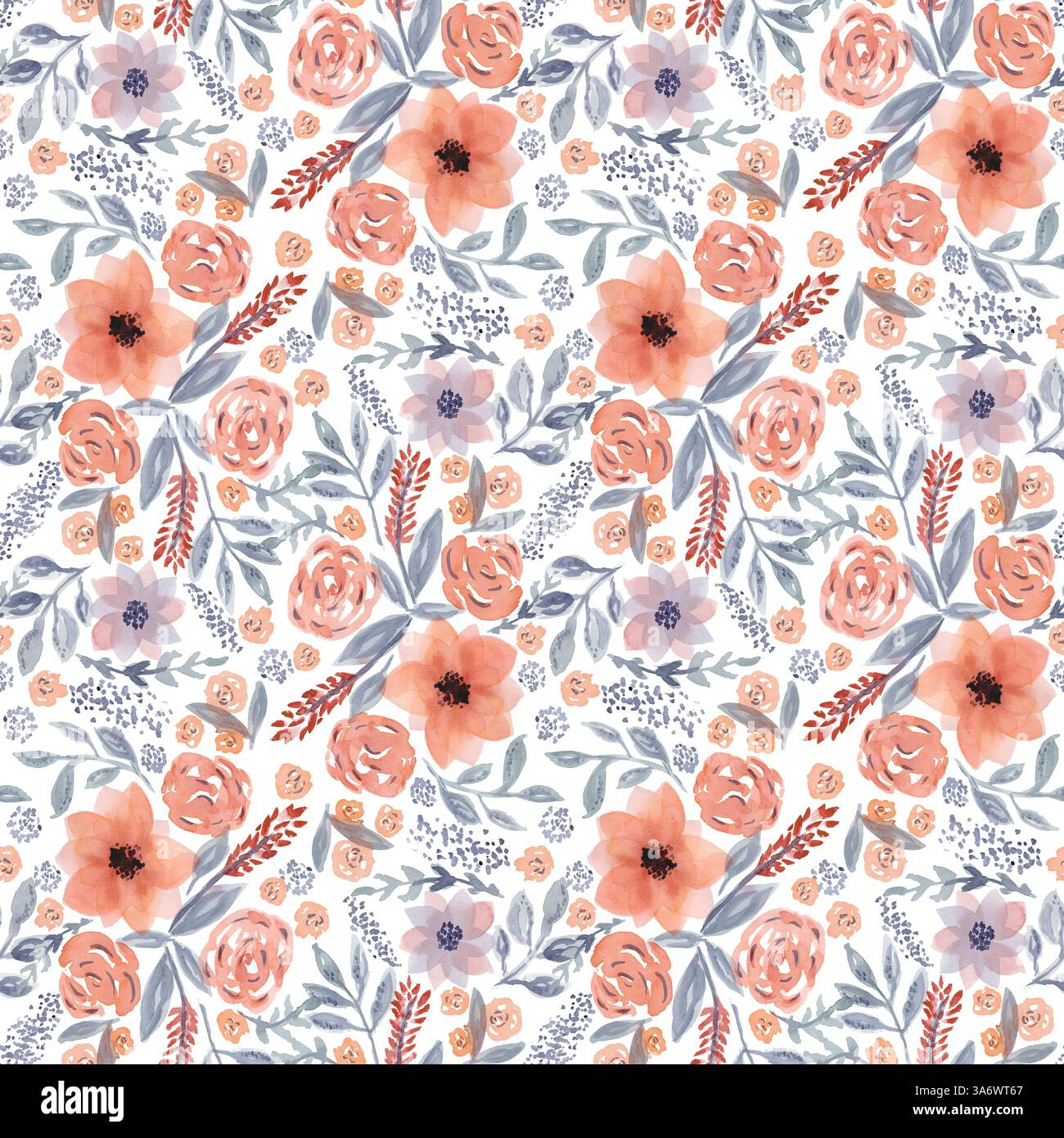 Splendido motivo con fiori di acquerello arancione Foto Stock