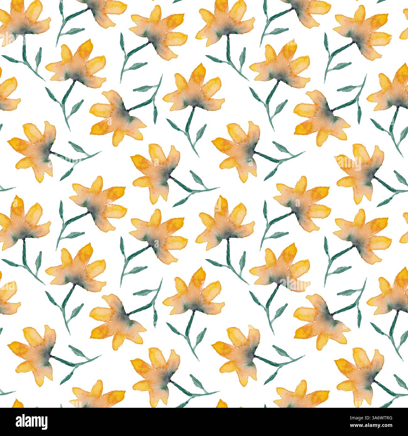 Motivo con teneri fiori arancioni di acquerello Foto Stock