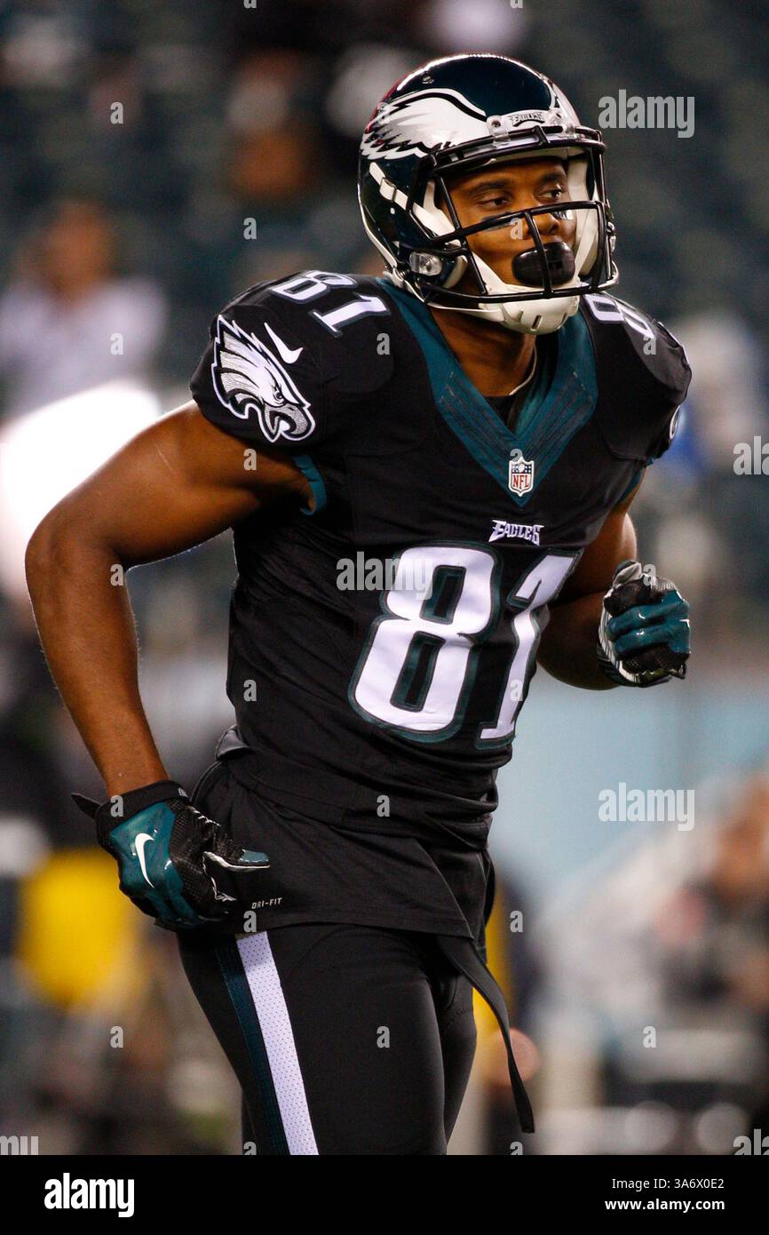 12 ottobre 2014: Il wide receiver dei Philadelphia Eagles Jordan Matthews (81) in azione durante i warm-up prima della gara NFL tra i New York Giants e i Philadelphia Eagles al Lincoln Financial Field di Philadelphia, Pennsylvania. I Philadelphia Eagles vinsero 27-0. (Christopher Szagola/Cal Sport Media)(immagine di credito: © Chris Szagola/Cal Sport Media/ZUMAPRESS.com) Foto Stock