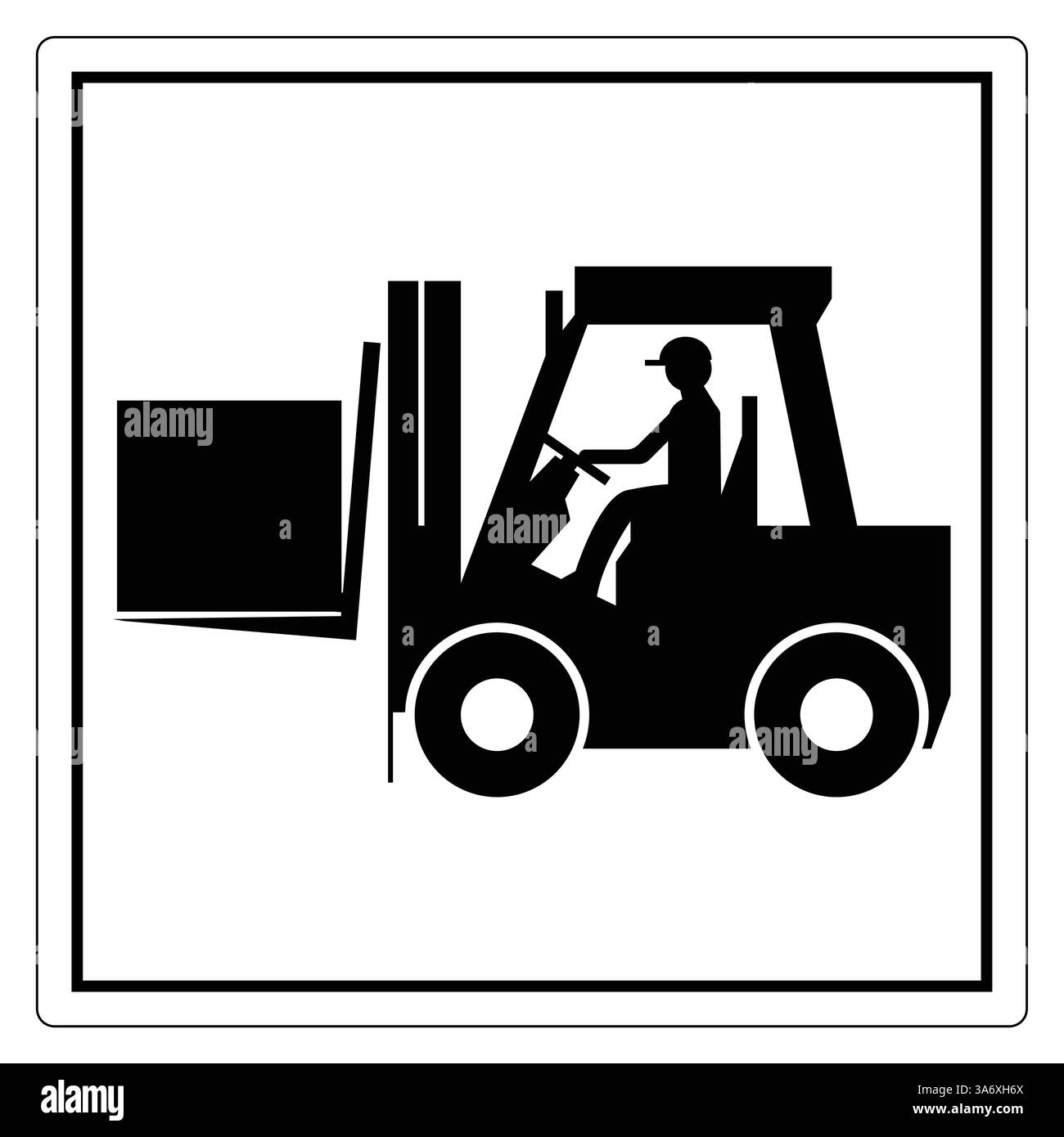 Sagoma dell'operatore carrello elevatore a forche movimentazione del carico nel design della segnaletica di sicurezza per l'ambiente del magazzino industriale Illustrazione Vettoriale