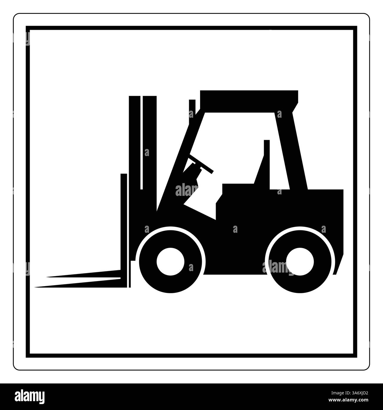 Silhouette in bianco e nero di un carrello elevatore a forche con operatore all'interno in un cantiere edile Illustrazione Vettoriale