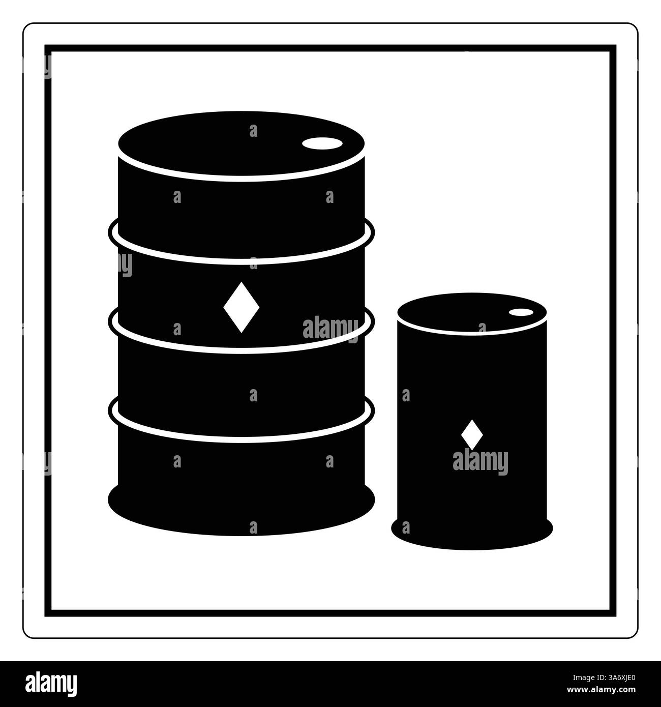 Icona con contorno nero dei tamburi impilati e del tamburo singolo che rappresenta i contenitori di stoccaggio e l'uso industriale Illustrazione Vettoriale