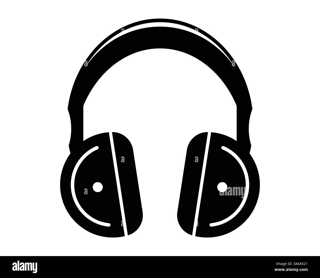 Icona delle cuffie in bianco e nero per temi musicali, audio, audio o tecnologici dal design moderno Illustrazione Vettoriale
