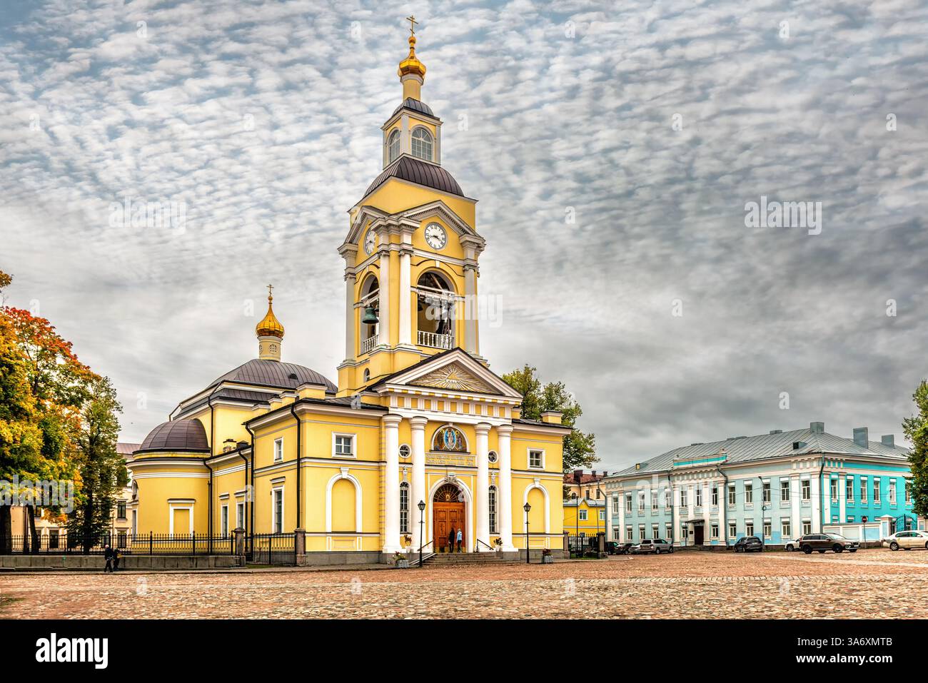 Cattedrale ortodossa della Trasfigurazione del Salvatore della Diocesi di Vyborg della Chiesa ortodossa russa nella città di Vyborg Foto Stock