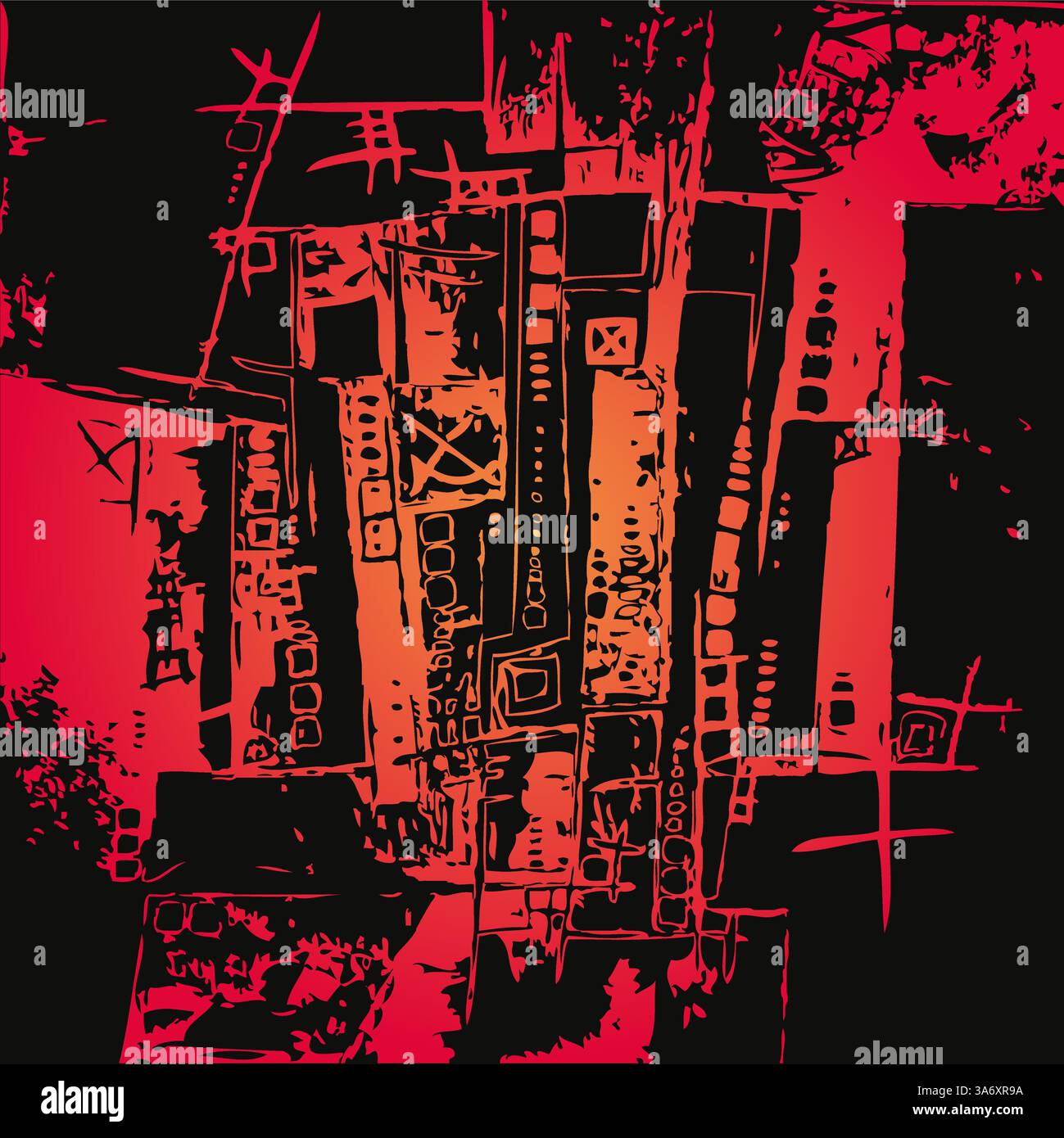 Schema piano mappa illustrazione vettoriale astratta in due colori rosso e nero Illustrazione Vettoriale