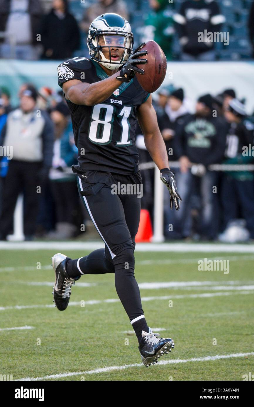 7 dicembre 2014: Il wide receiver dei Philadelphia Eagles Jordan Matthews (81) in azione durante i warm-up prima della gara NFL tra Seattle Seahawks e Philadelphia Eagles al Lincoln Financial Field di Philadelphia, Pennsylvania. I Seattle Seahawks hanno vinto 24-14.(Credit Image: © Chris Szagola/Cal Sport Media/ZUMAPRESS.com) Foto Stock