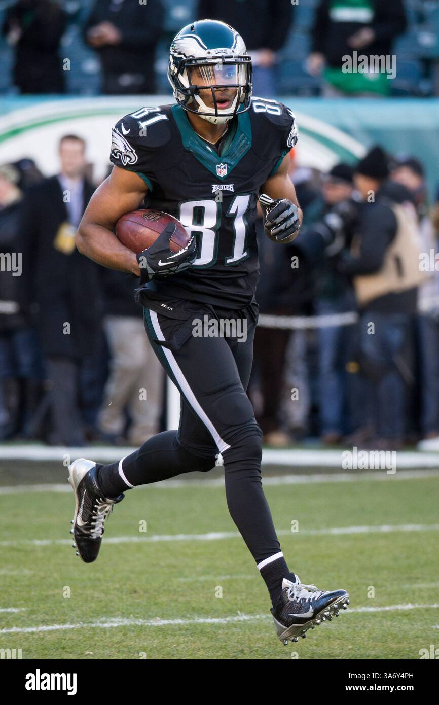 7 dicembre 2014: Il wide receiver dei Philadelphia Eagles Jordan Matthews (81) in azione durante i warm-up prima della gara NFL tra Seattle Seahawks e Philadelphia Eagles al Lincoln Financial Field di Philadelphia, Pennsylvania. I Seattle Seahawks hanno vinto 24-14.(Credit Image: © Chris Szagola/Cal Sport Media/ZUMAPRESS.com) Foto Stock