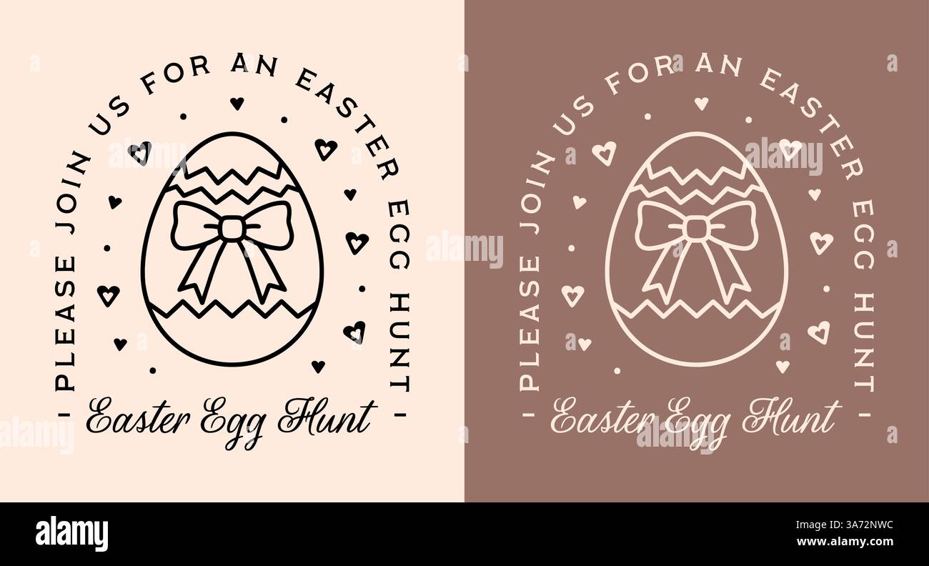 Evento per la festa della caccia all'uovo di Pasqua, unisciti a noi con la carta d'invito stampabile coquette cottagecore design della camicia elegante con fiocco femminile e decorazioni in marrone beige. Illustrazione Vettoriale