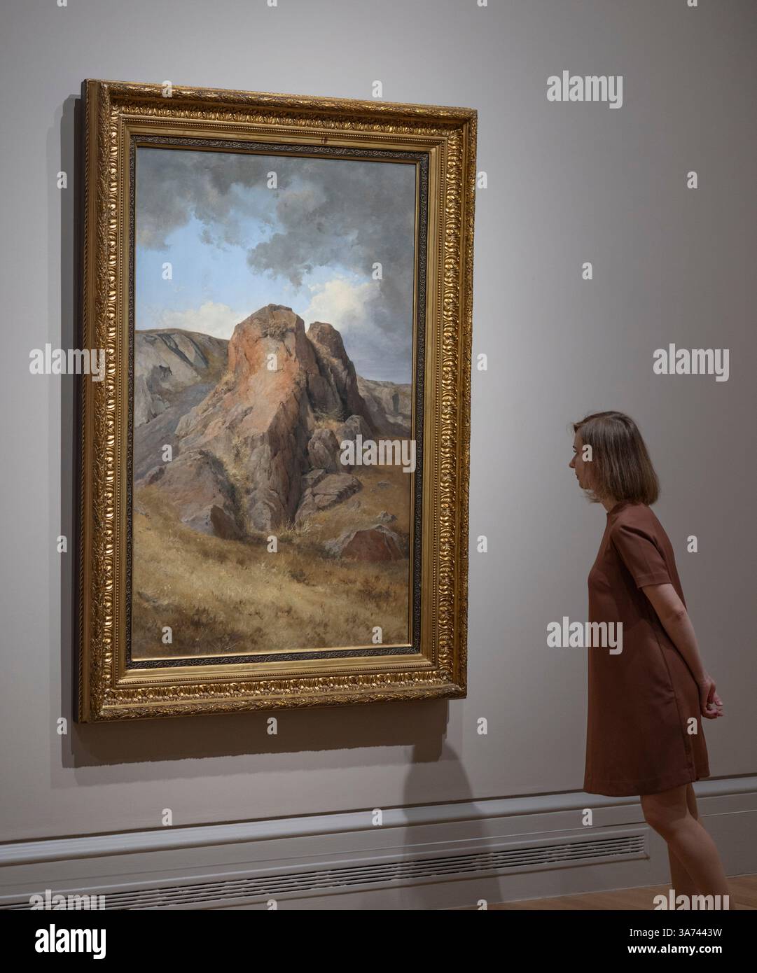 National Gallery, Londra, Regno Unito. 26 marzo 2025. José María Velasco: A View of Mexico, la prima mostra in assoluto che la National Gallery ha dedicato a un artista storico latinoamericano, coincide con il 200° anniversario dell'instaurazione di relazioni diplomatiche tra Regno Unito e Messico. José María Velasco (1840–1912) è stato il più celebrato XIX secolo del Messico Pittore, famoso per i suoi monumentali dipinti della Valle del Messico, l'area che circonda città del Messico. Le opere includono: José María Velasco, Rocks, 1904. Museo Nacional de Arte, INBAL, città del Messico. Crediti: Malcolm Park/Alamy Foto Stock