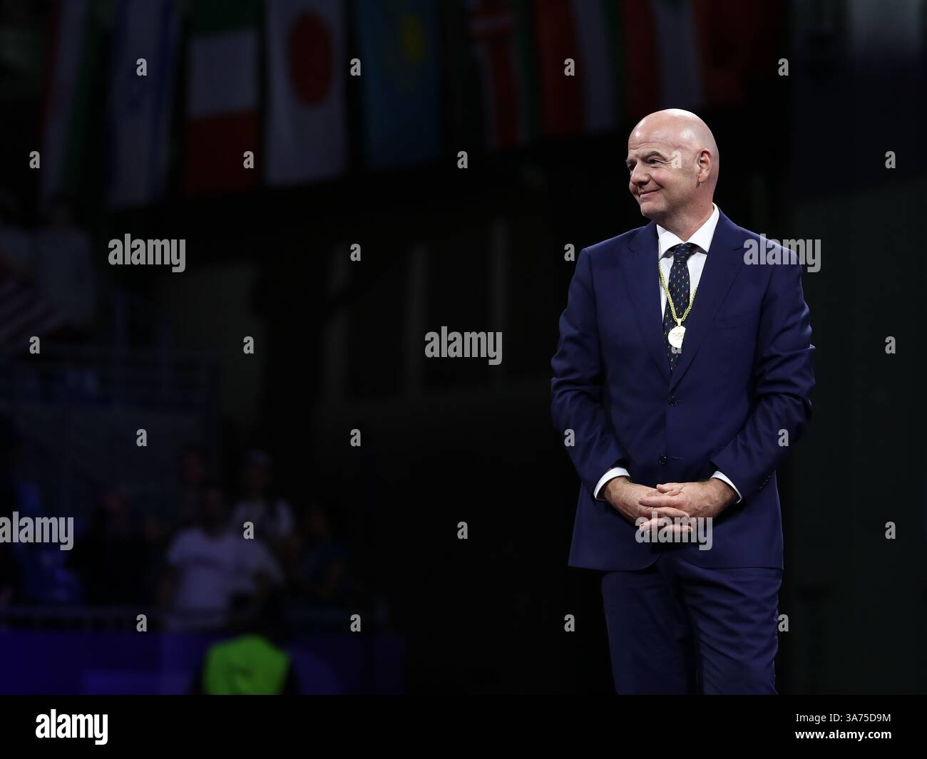 29 luglio 2024 - Parigi, Francia: Il presidente FIFA Gianni Infantino viene visto durante la cerimonia della vittoria della Foil individuale maschile di scherma il giorno 3 di Foto Stock