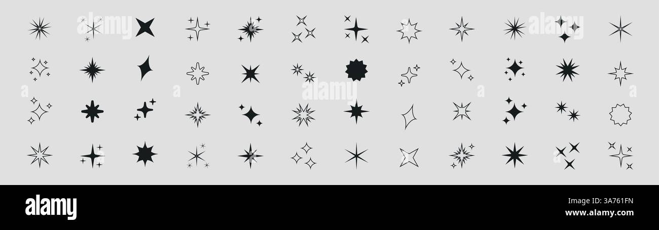 Set vettoriale minimalista di icone a stella e scintillio. Questa collezione luminosa è ideale per aggiungere un tocco luminoso e moderno ai layout digitali creativi e. Illustrazione Vettoriale Set vettoriale minimalista di icone a stella e scintillio. Questa collezione luminosa è ideale per aggiungere un tocco luminoso e moderno ai layout digitali creativi e. Illustrazione Vettoriale