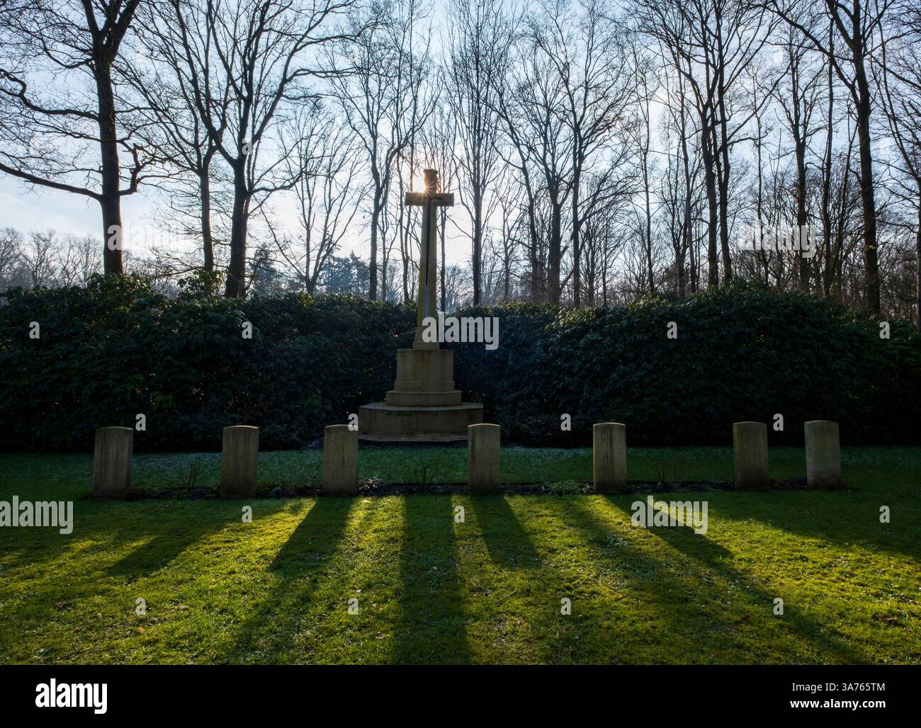 Tombe di guerra britanniche nel Rifle House Cemetery, Ploegsteert Wood, Ypres Salient, Belgio Foto Stock