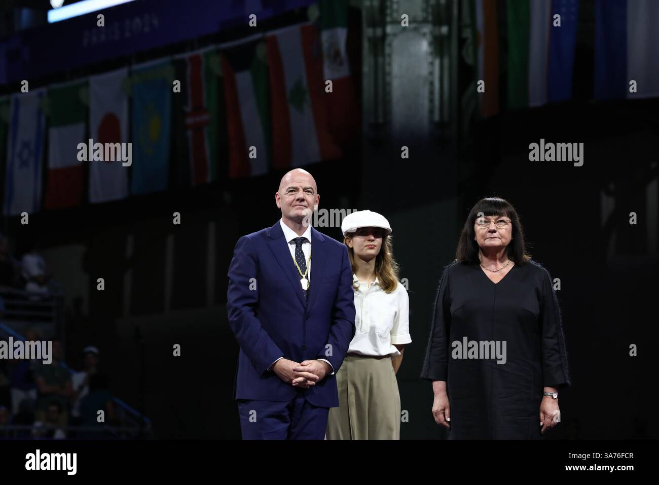 29 luglio 2024 - Parigi, Francia: Il presidente FIFA Gianni Infantino viene visto durante la cerimonia della vittoria della scherma femminile Sabre individuale il giorno 3 Foto Stock