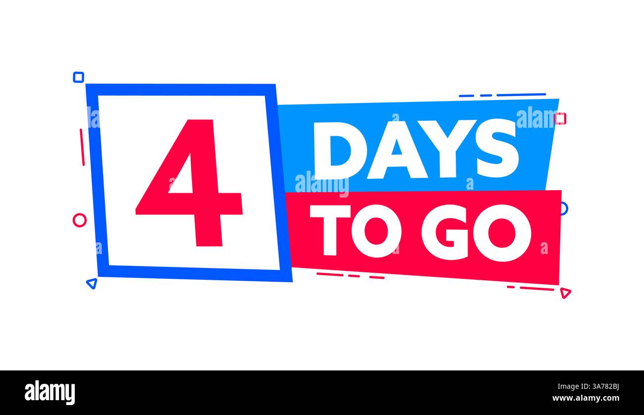 Mancano 4 giorni. Timer per conto alla rovescia. Banner Countdown Left Days. Timer promozione o vendita, sveglia Illustrazione Vettoriale