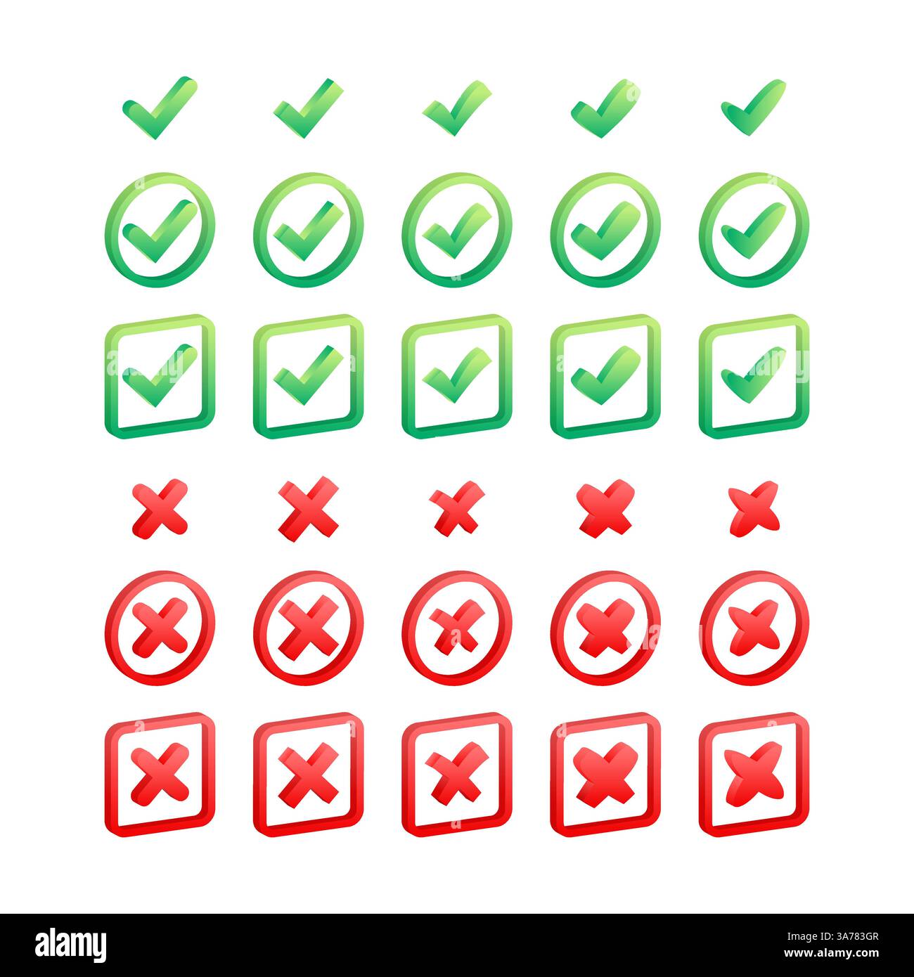 Impostare segni di spunta e croci. Segno di spunta e icona del segno X. Approvato o rifiutato, corretto o errato. Illustrazione vettoriale Illustrazione Vettoriale