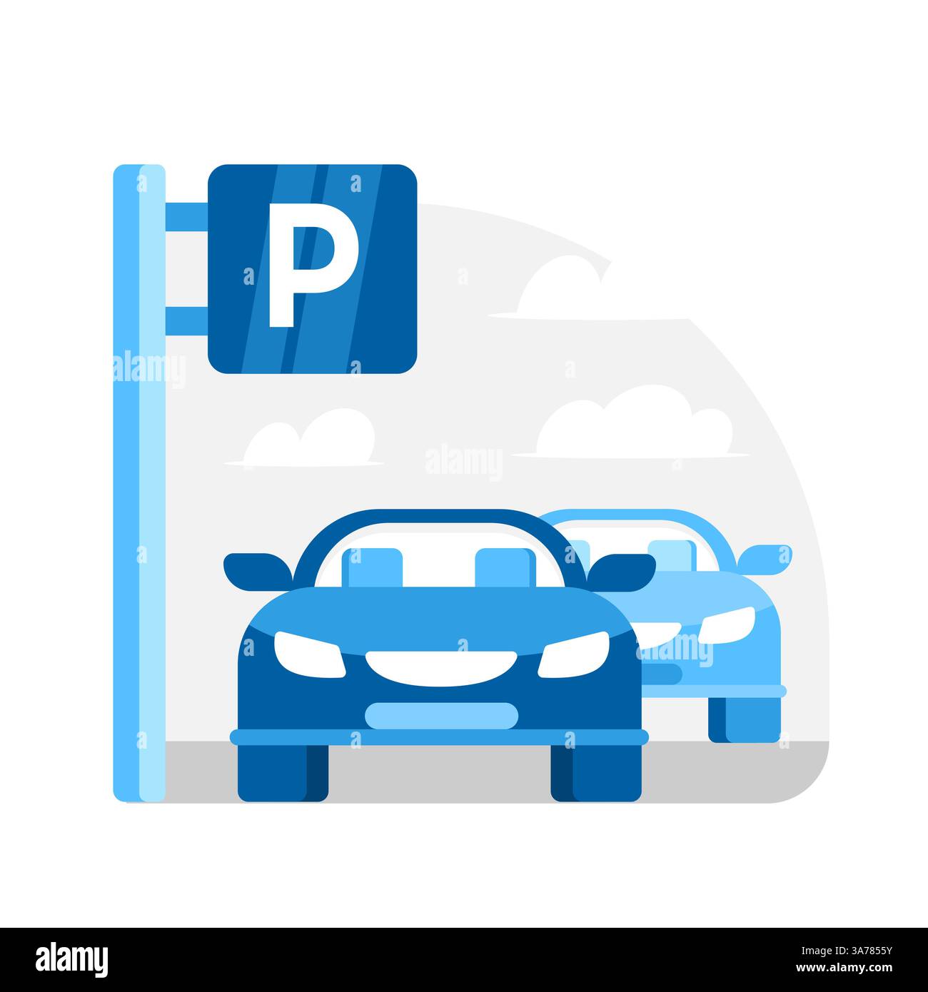 Parcheggio con auto e un cartello, ideale per i trasporti urbani e le infrastrutture cittadine Illustrazione Vettoriale
