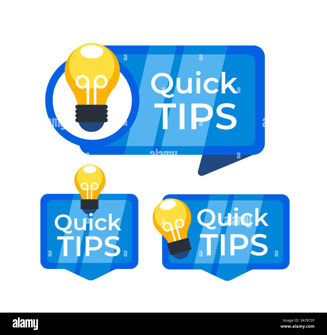 Striscioni con un'icona a lampadina per suggerimenti rapidi , che forniscono consigli utili in modo amichevole e accessibile Illustrazione Vettoriale