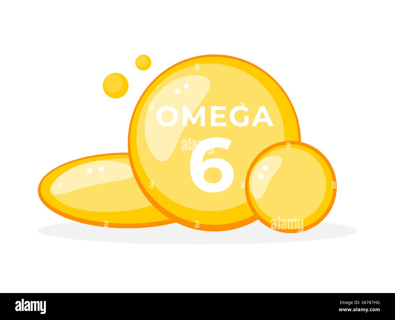Olio per pillole Omega 6. Capsula di pillola goccia di vitamina. Rappresentazione degli acidi grassi. Illustrazione vettoriale Illustrazione Vettoriale