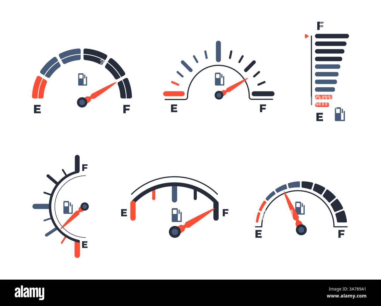 Indicatore carburante. Indicatori del combustibile, contatore del gas. Indicatore a barre del livello dell'olio nel serbatoio. Illustrazione vettoriale Illustrazione Vettoriale