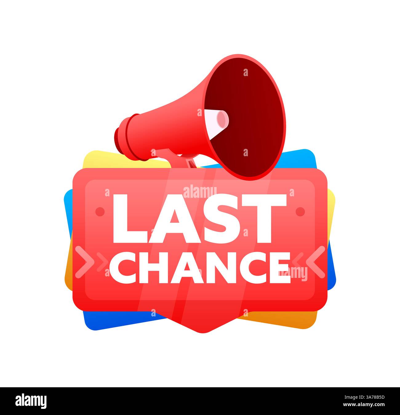 Ultima occasione. Distintivo con striscione megafono, etichetta. Marketing e pubblicità. Illustrazione vettoriale Illustrazione Vettoriale