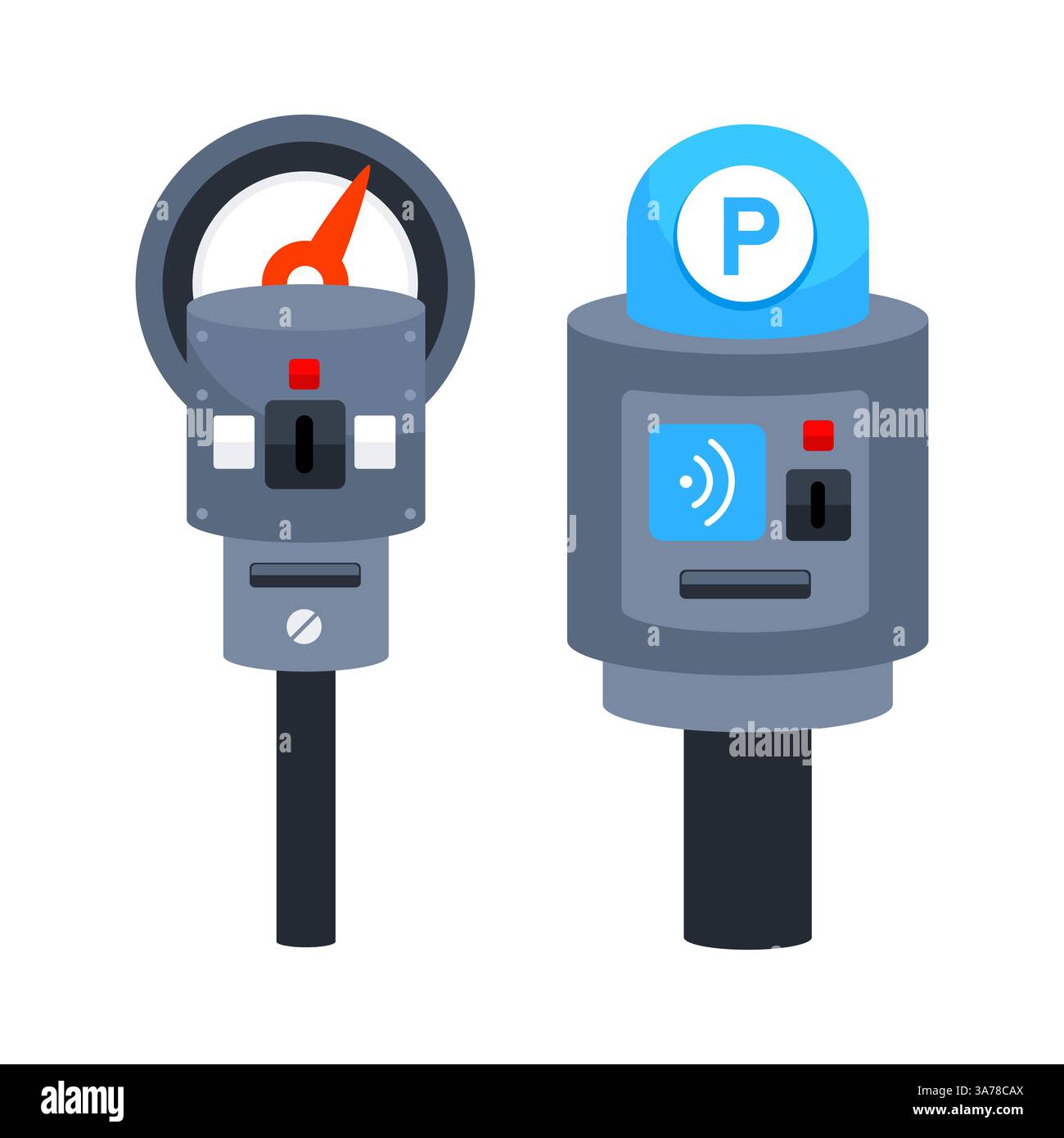 Parcheggi in città. Traffico stradale. Parcheggio con macchina autorizzata. Illustrazione Vettoriale