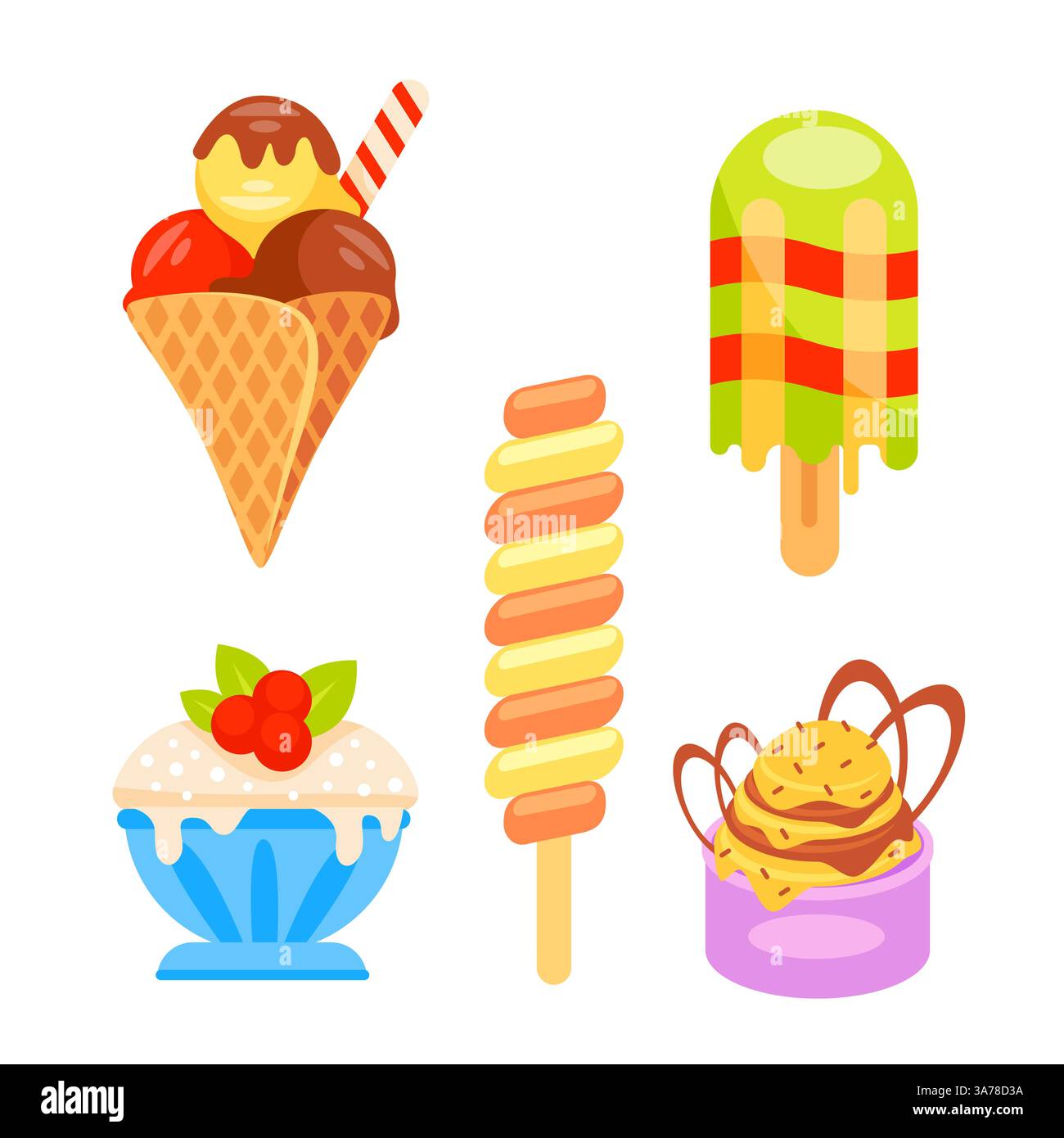 Gelato dolce. Gelati gustosi coni e papaveri. Illustrazione Vettoriale