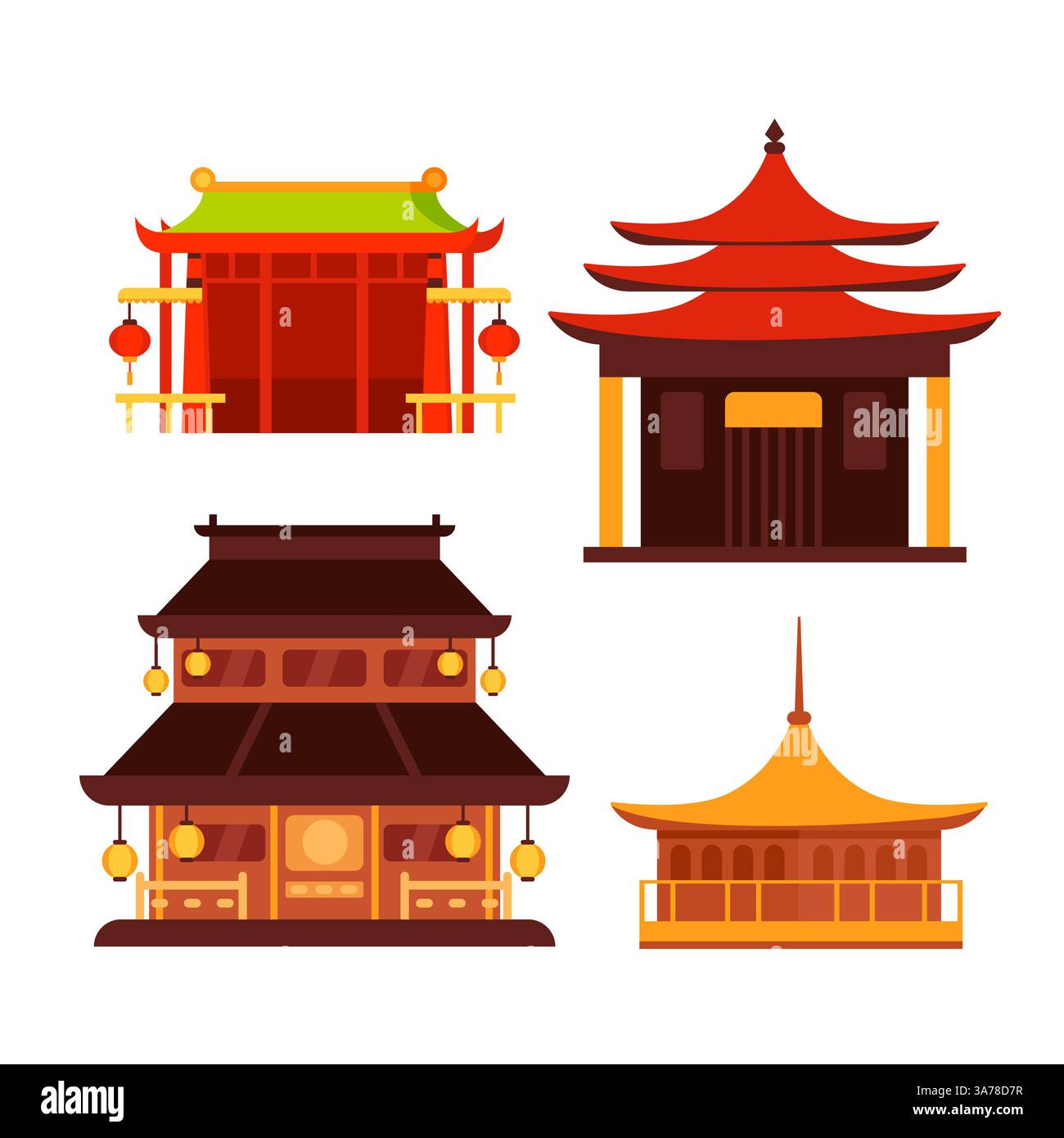 Edifici tradizionali cinesi. Città della Cina. Architettura degli edifici giapponesi Illustrazione Vettoriale