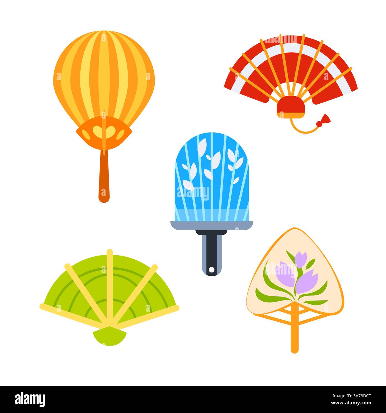 Ventola carta manuale. Ventola pieghevole portatile cinese. Tradizionale ventilatore a mano pieghevole asiatico Illustrazione Vettoriale