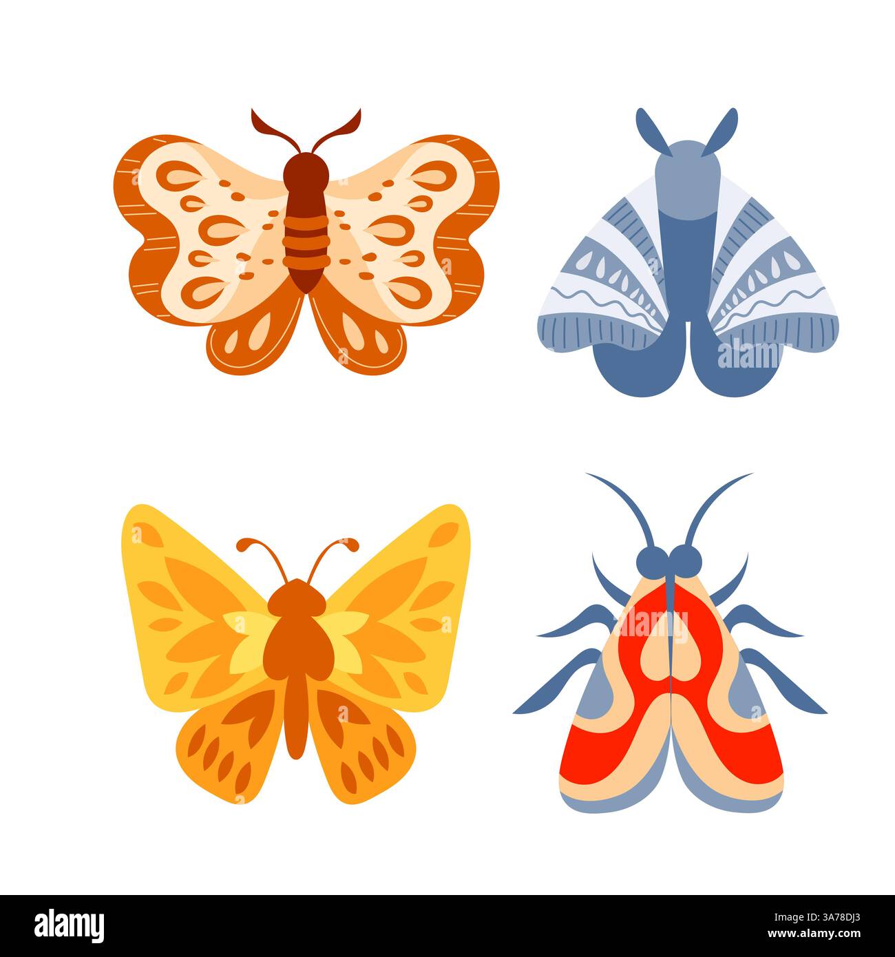 Set farfalle. Ali colorate con farfalla primaverile. Splendido insetto floreale tropicale Illustrazione Vettoriale