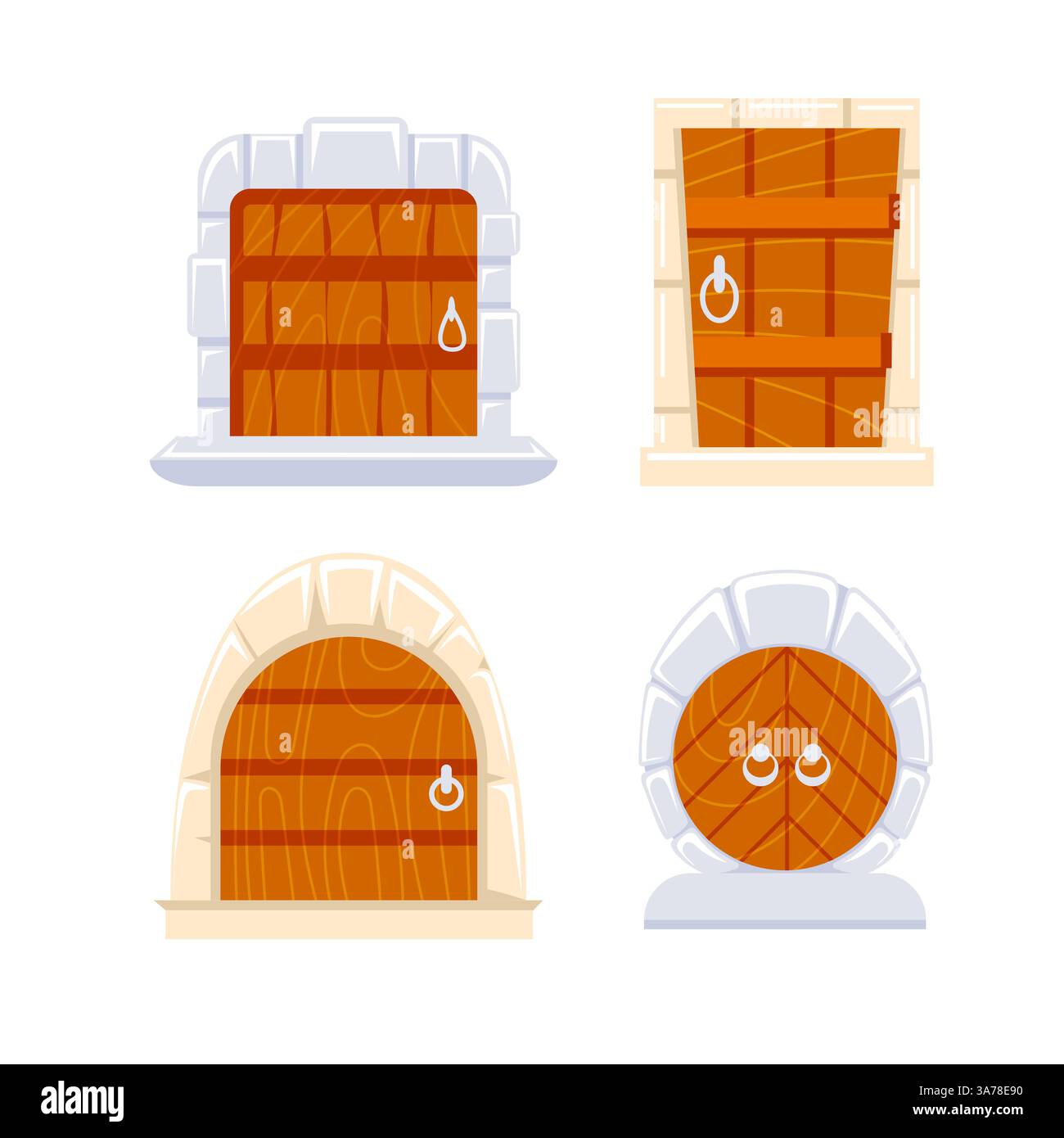 Porte medievali del castello. Porta in pietra, cancelli del regno. Facciata interna. Illustrazione Vettoriale