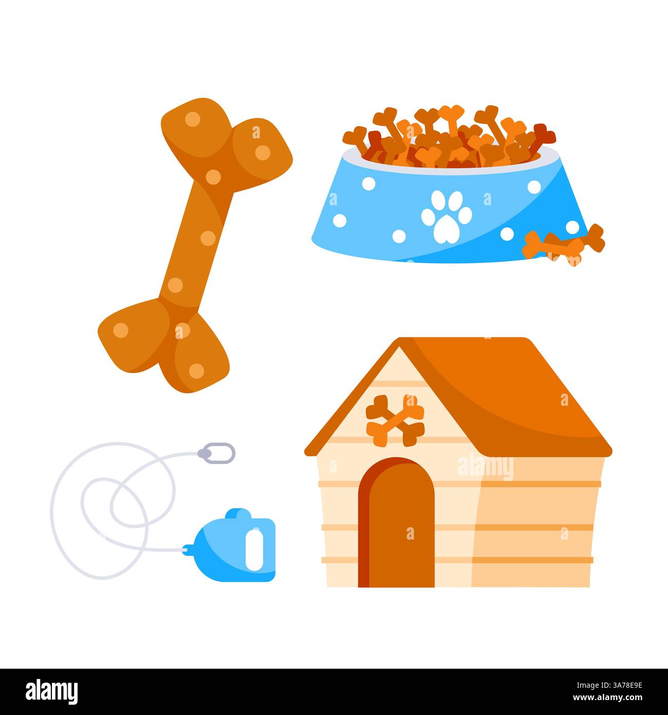 Set di giocattoli per cani. Prodotti PET Shop. Articoli per animali domestici, accessori per il gioco per cuccioli. Illustrazione Vettoriale