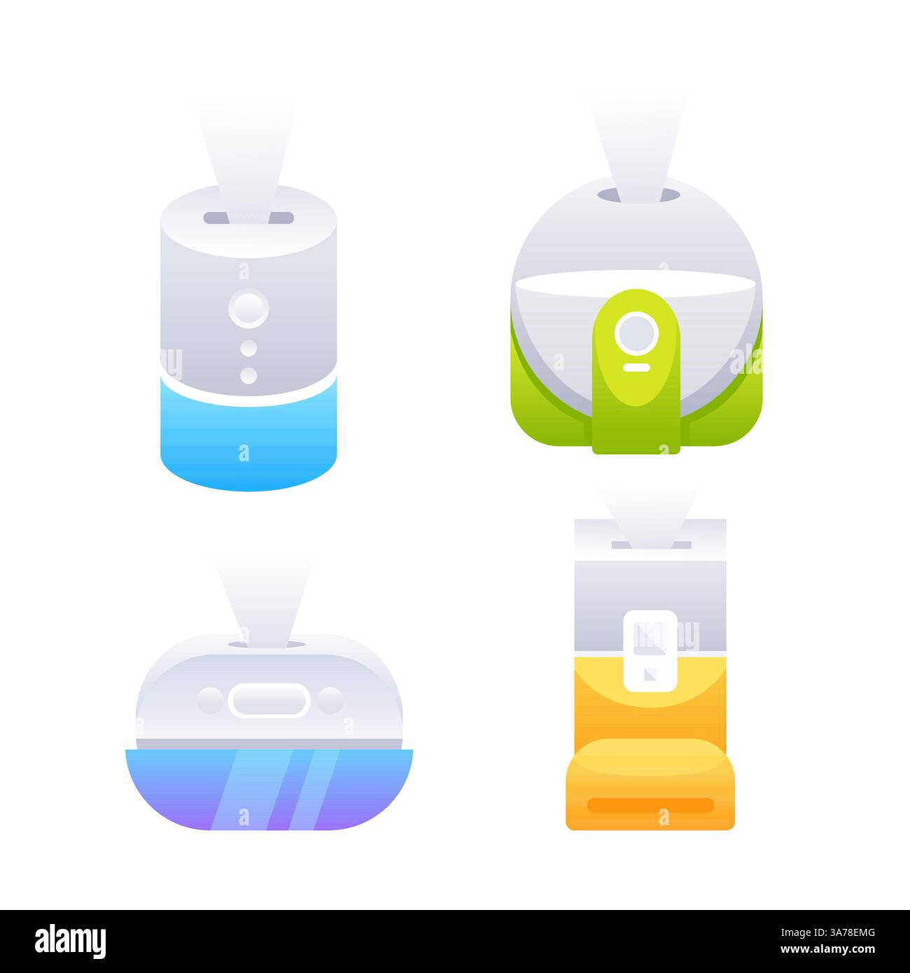 Set umidificatore d'aria. Elettrodomestici per la casa. Generatore di nebbia. Illustrazione Vettoriale