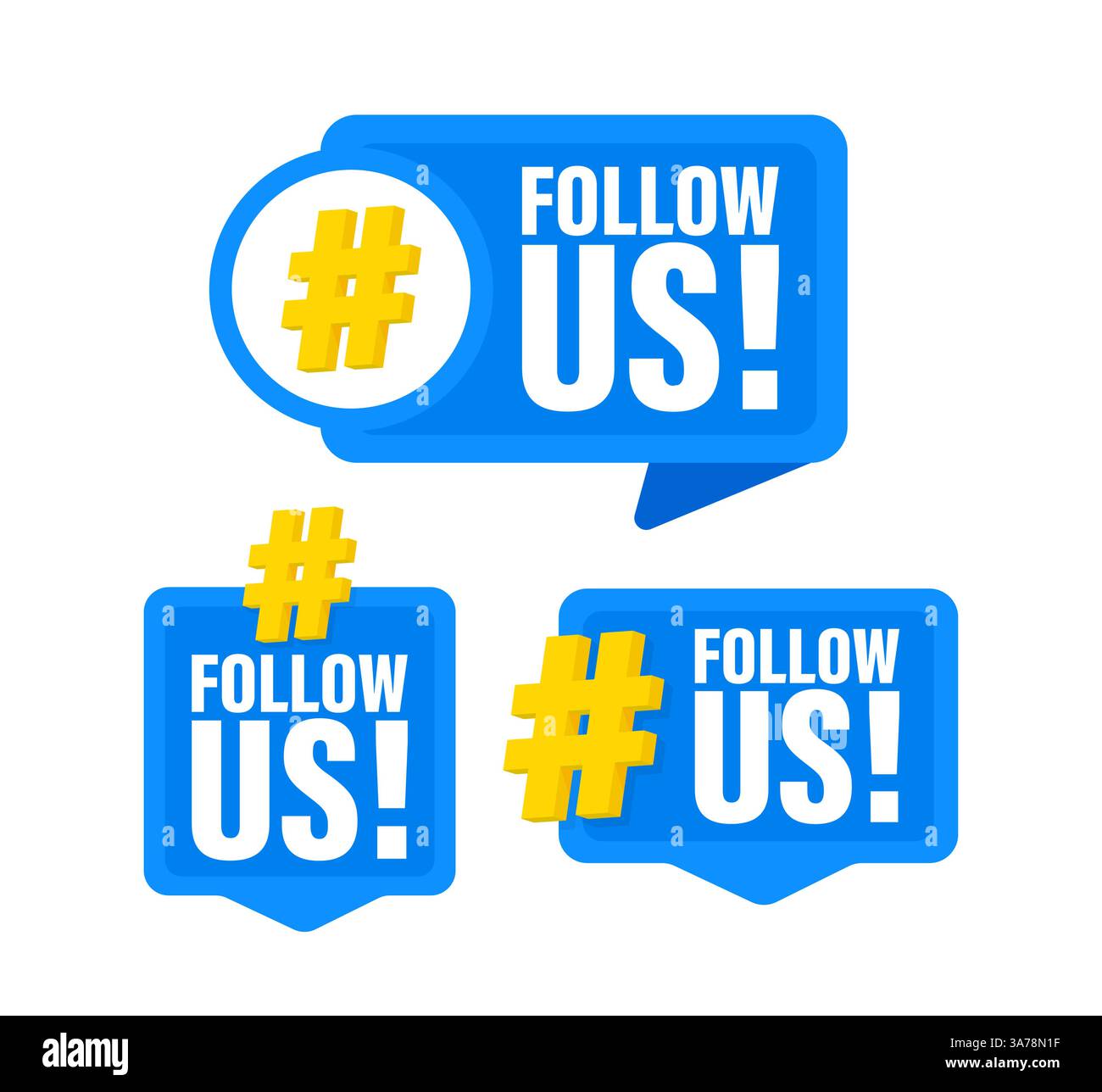 Pulsanti blu Seguici che invitano le persone a seguire un account di social media Illustrazione Vettoriale