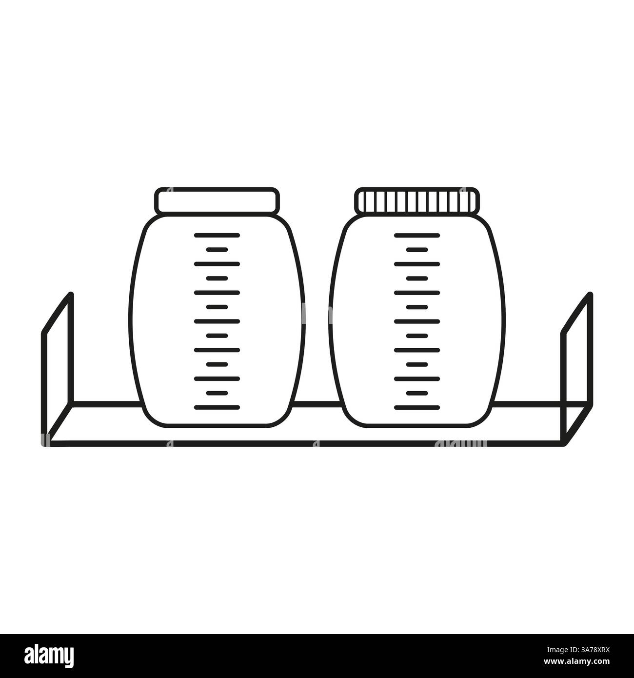 Barattoli sullo scaffale. Profilo contenitore di stoccaggio. Concetto di stile minimalista. Design in bianco e nero. Illustrazione Vettoriale