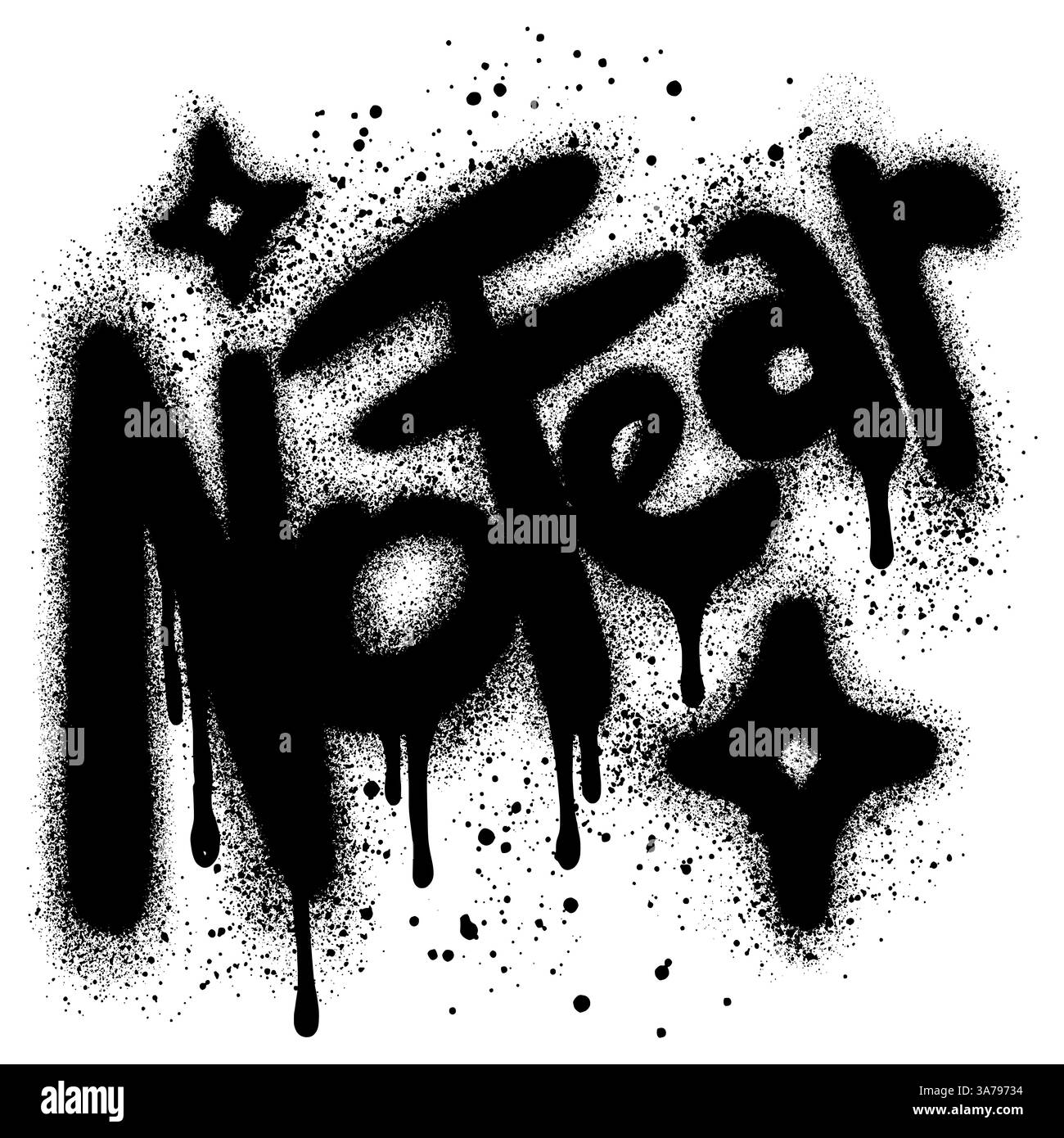 Non temere graffiti spray verniciati in nero su bianco per la stampa, lo sfondo, il poster e l'adesivo. Illustrazione Vettoriale