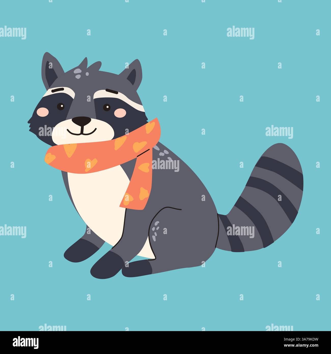Simpatici animali della foresta con adorabile procione in sciarpa. Illustrazione Vettoriale