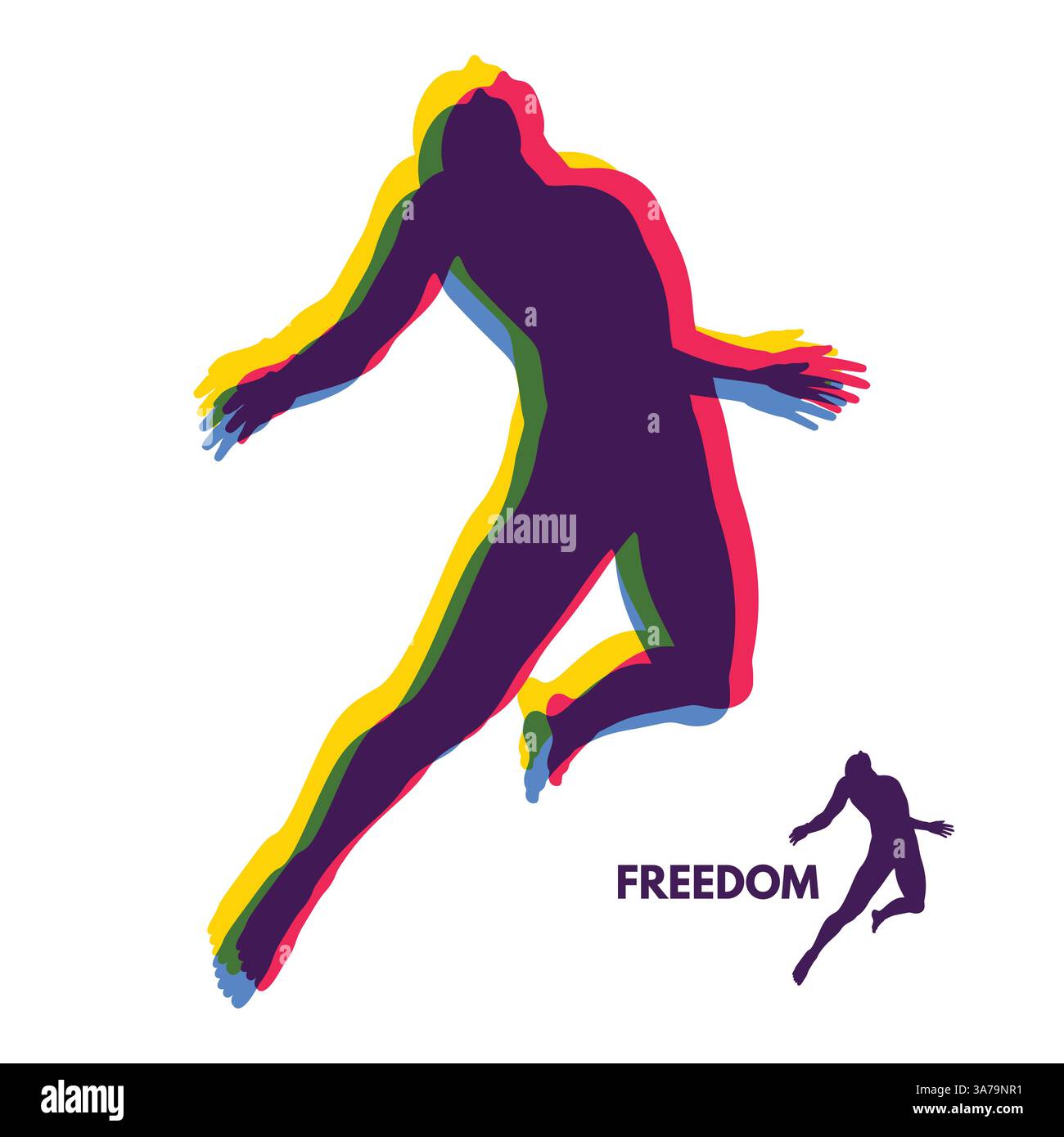 Silhouette di un uomo di salto. Concetto di libertà. Illustrazione Vettoriale. Illustrazione Vettoriale
