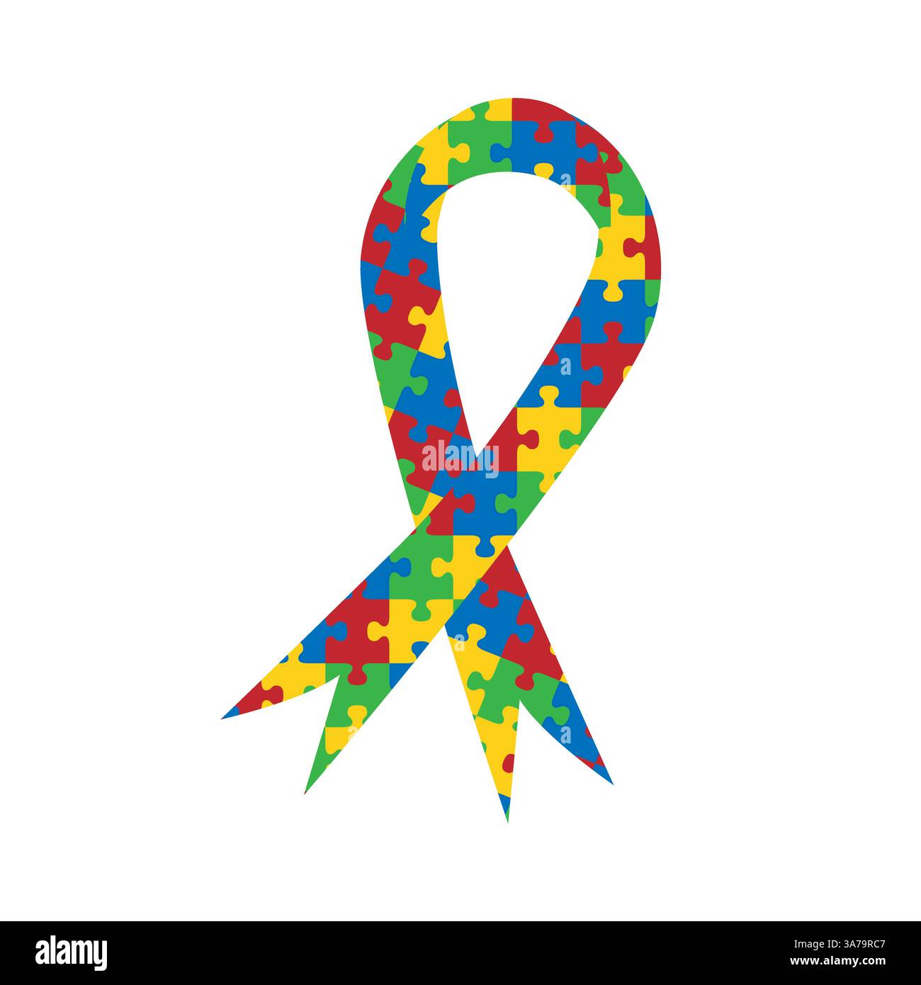 Nastro puzzle colorato che simboleggia la consapevolezza e il supporto dell'autismo Illustrazione Vettoriale