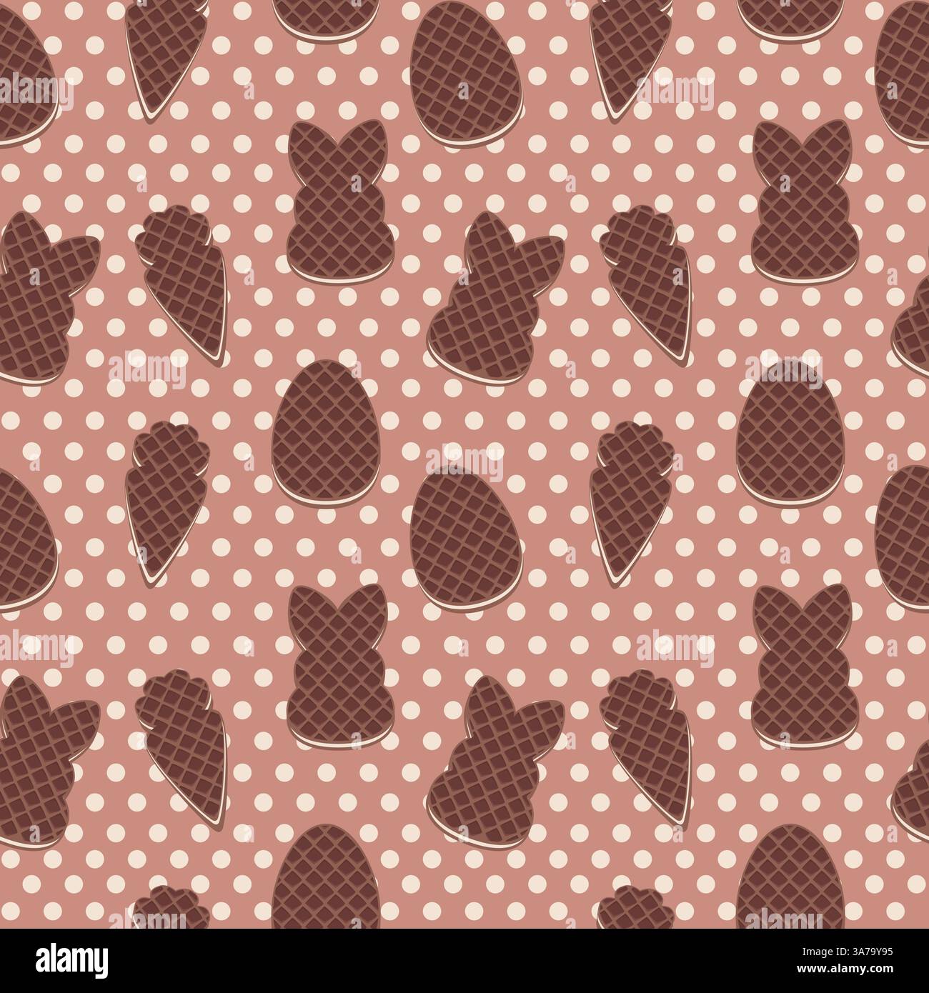 Cialde al cioccolato senza cuciture e biscotti tipici della Pasqua. sfondo rosa chiaro per tessuti, stampe, tessuti, giochi, carta da parati o altro... Illustrazione Vettoriale