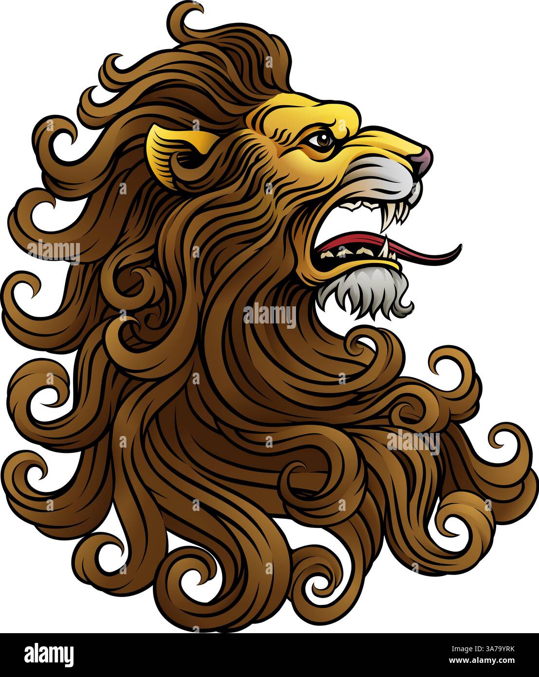 Stile vintage con incisione a leone e taglio a leone Illustrazione Vettoriale