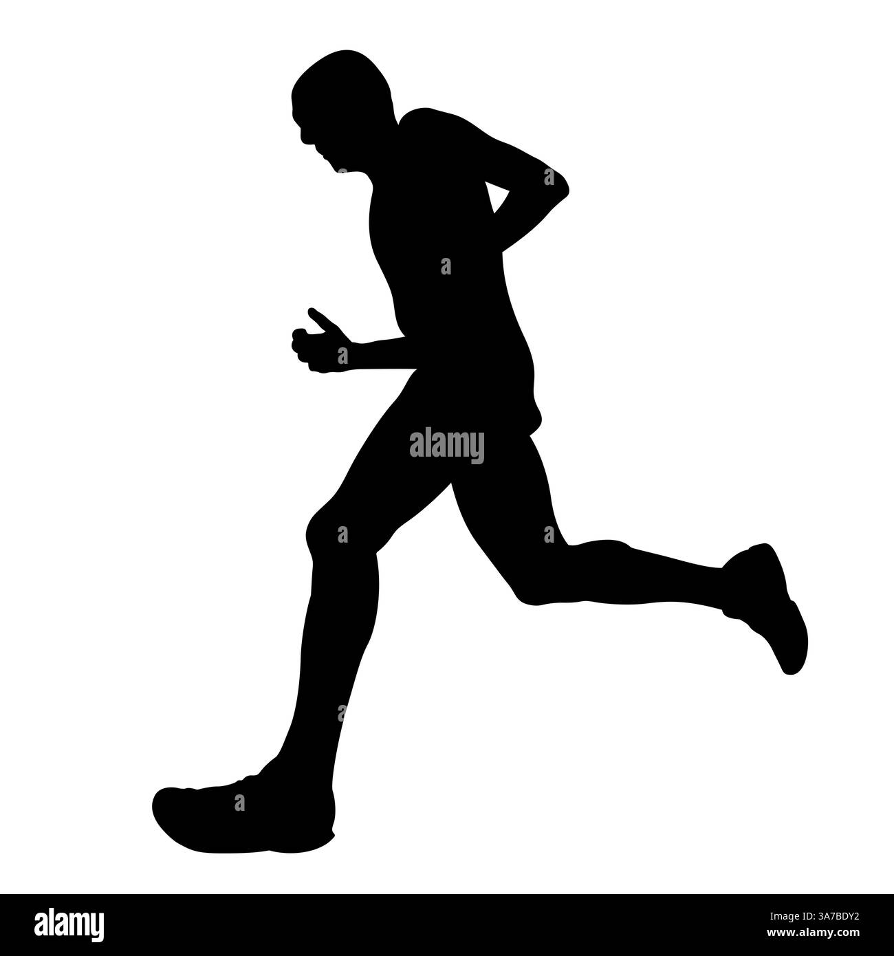 uomo runner running marathon profilo delineato su sfondo bianco Foto Stock