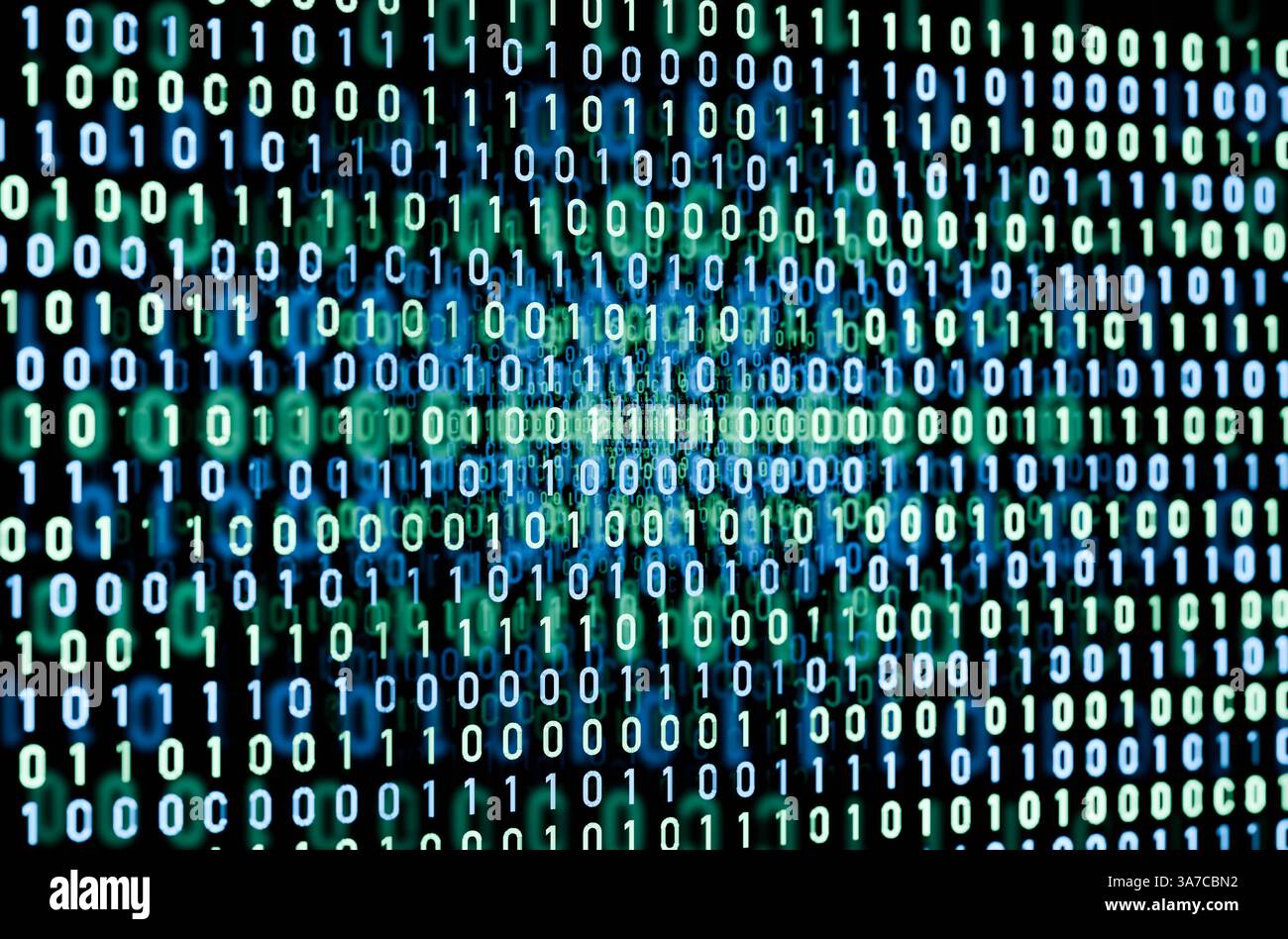 Codice binario, zero e uno. Codice binario, zero e uno. Rete, big data, codifica, informazioni e tecnologia blockchain, configurazione. Illustrazione 3D img Technology 028s03 binary code Foto Stock