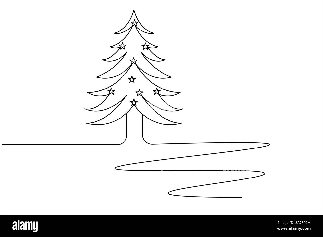Albero di Natale una linea grafica disegnando un'illustrazione vettoriale con contorno continuo isolato minimalista Illustrazione Vettoriale