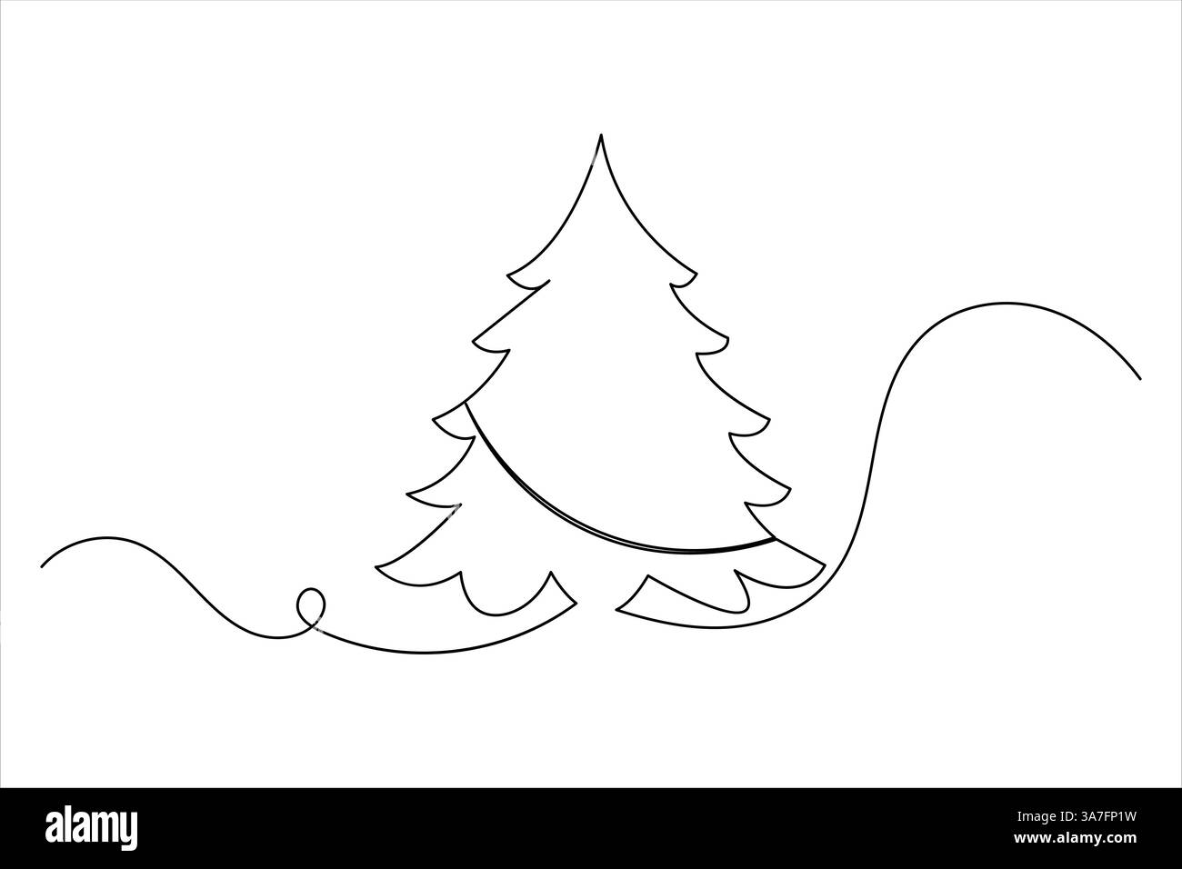 Albero di Natale una linea grafica disegnando un'illustrazione vettoriale con contorno continuo isolato minimalista Illustrazione Vettoriale