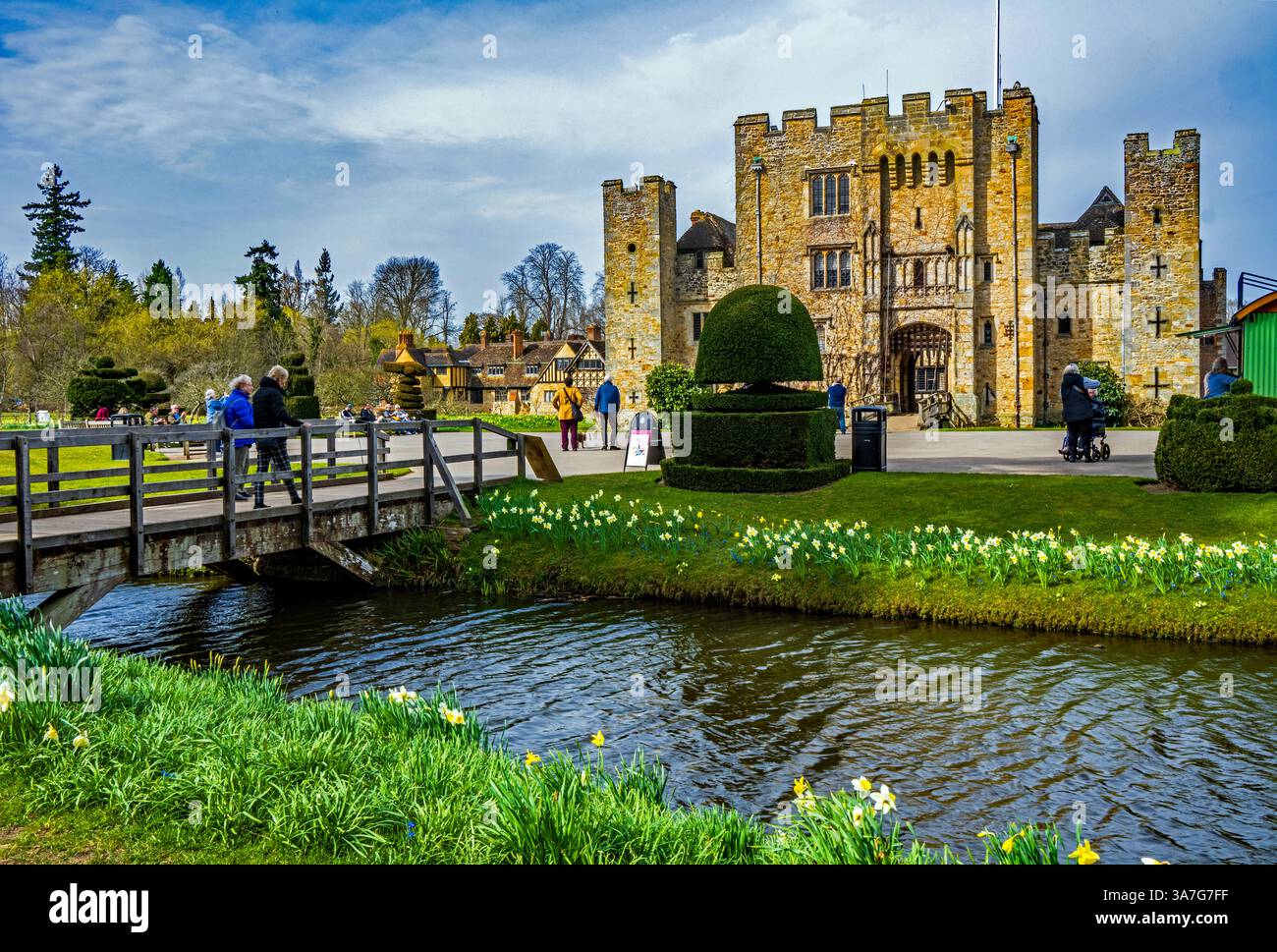 Primavera con narcisi al castello di Hever. Foto Stock