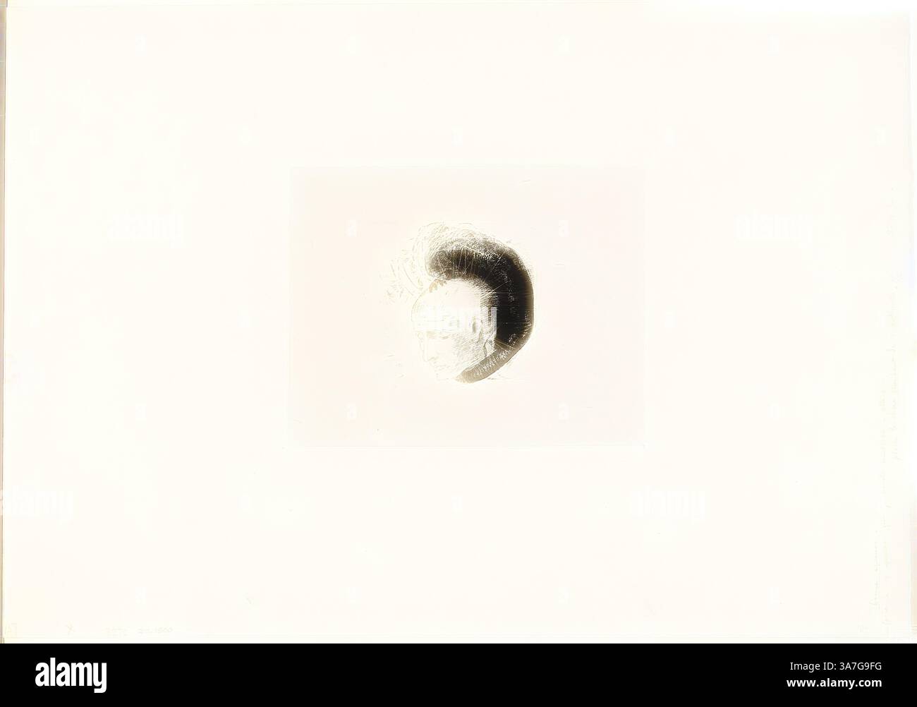 Una rappresentazione astratta caratterizzata da una forma circolare testurizzata posta su uno sfondo semplice, che evoca un senso di semplicità e intrigo., arte classica con un tocco moderno reinventata da Artotop, frontespizio per le mouvement idéaliste en peinture (il movimento idealista nella pittura) di André Mellerio, 1896, Odilon Redon, francese, 1840-1916, Francia, litografia in nero su carta di avorio cinese su carta tessuta di avorio Foto Stock